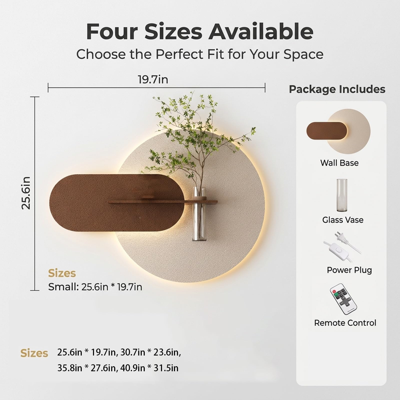 3D Wandbild Sandstein mit LED Beleuchtung, Wanddekoration Wohnzimmer | Strukturierter Sandstein, Indirektes LED-Licht, Inklusive Glasvase, Wanddekoration(A-LED+REMOTE,25.6in*19.7in)