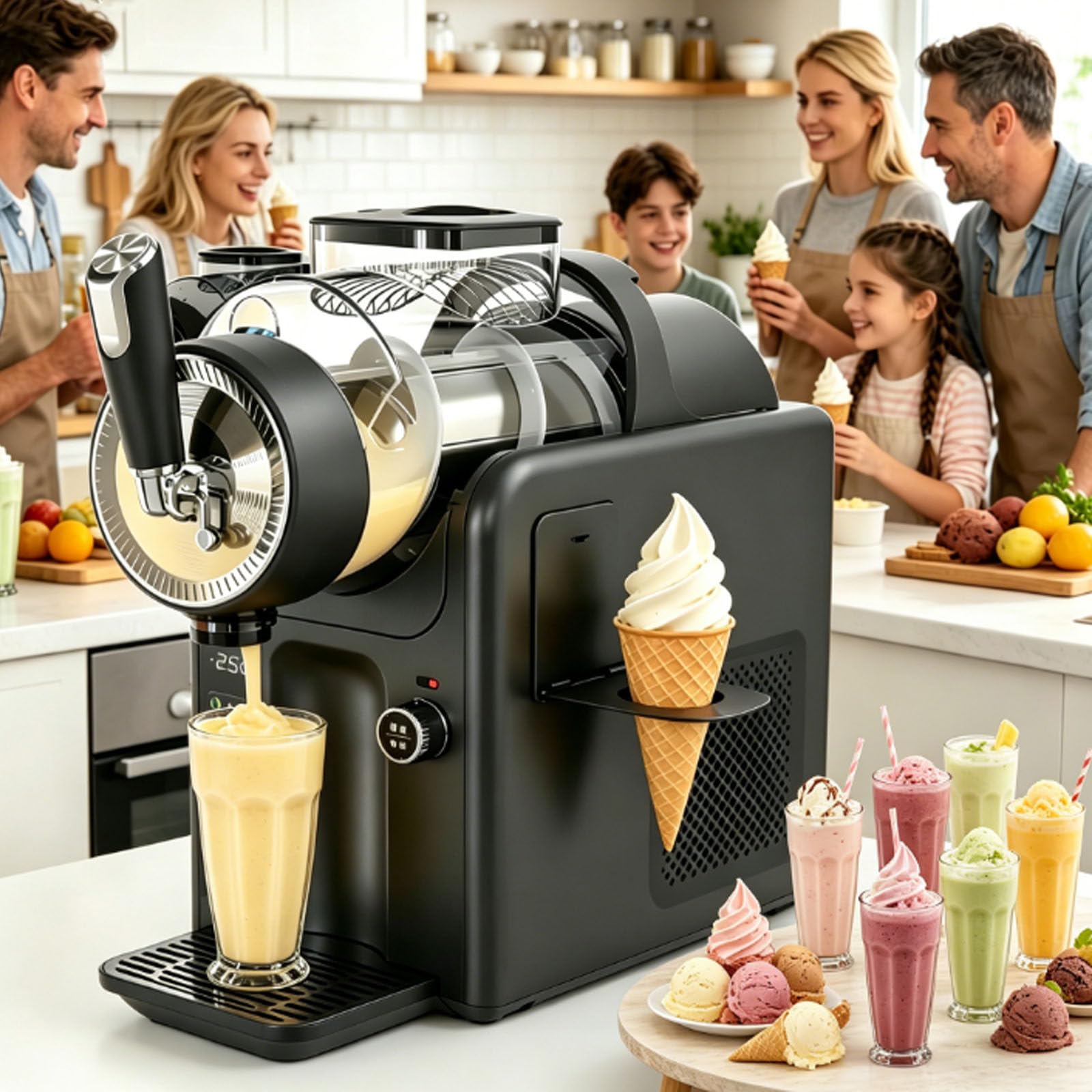 smafoseedding Slushy Machine,5 In 1 Slushy Maker Machine,5 In 1 Soft Serve Ice Cream Maker,No Ice Needed,360° Automatic Clean,Continuously For 12 Hours,For Commercial & Home Beverage Shop Black