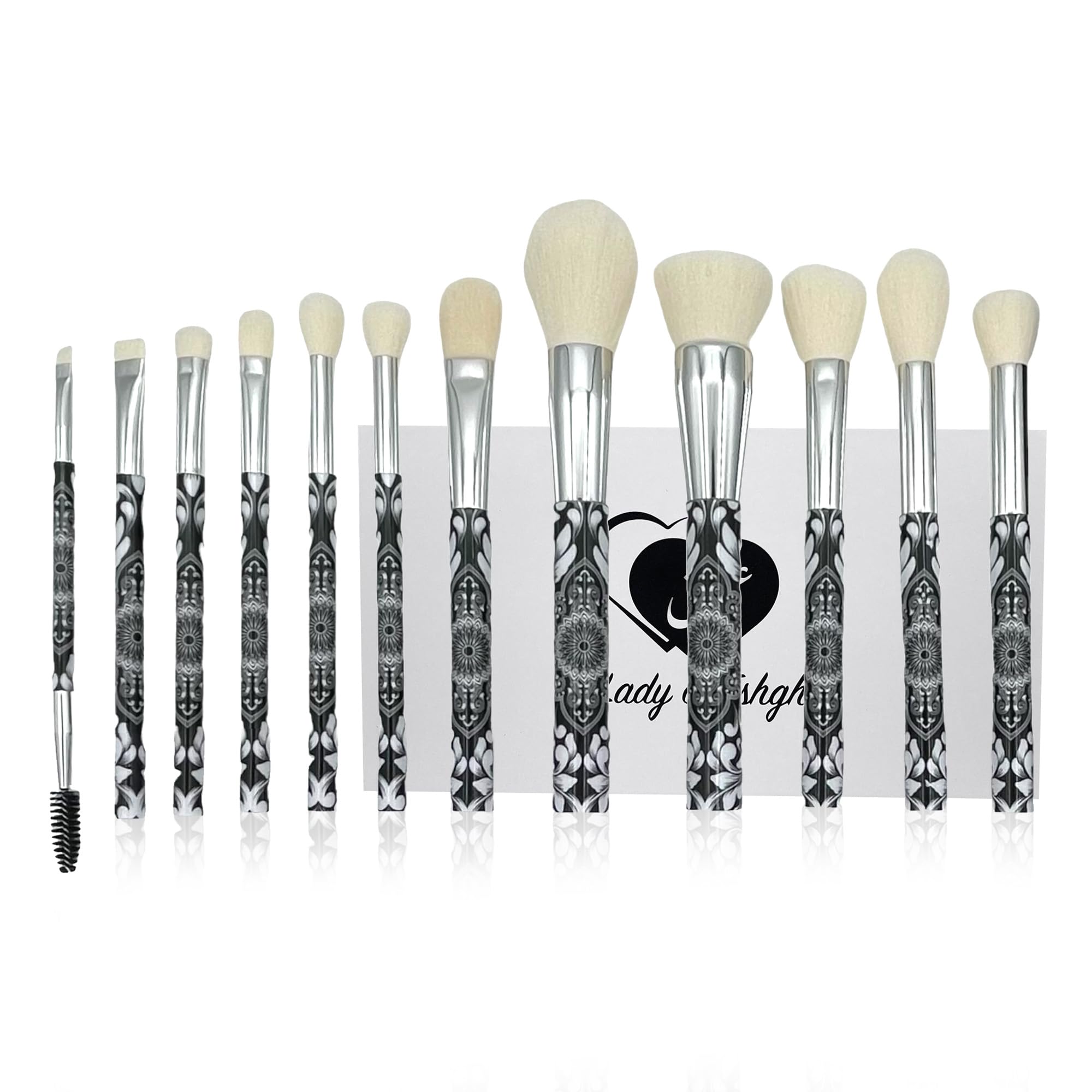 Eshghe-mani von Lady of Eshgh: UR My Love Collection Fine Makeup Pinsel 12-teiliges Vollgesichts-Make-up-Pinsel-Set mit Sammlerbox und eleganter schwarzer Filz-Aufbewahrungstasche.