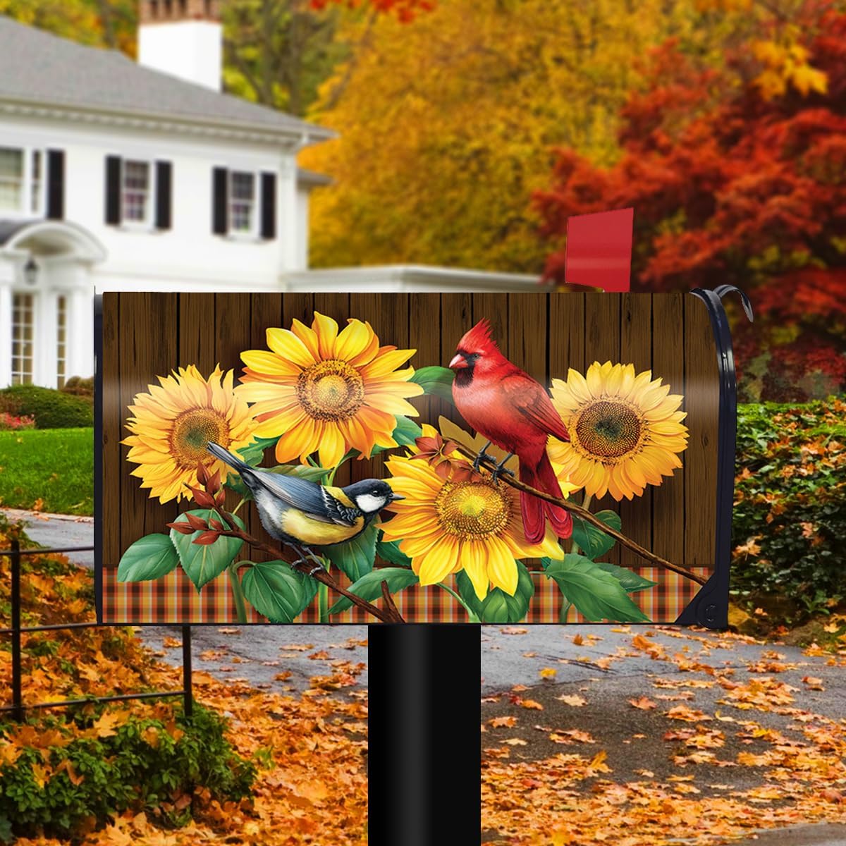 Briarwood Lane Fall Birds and Sunflowers Mailbox Cover - Standard Size