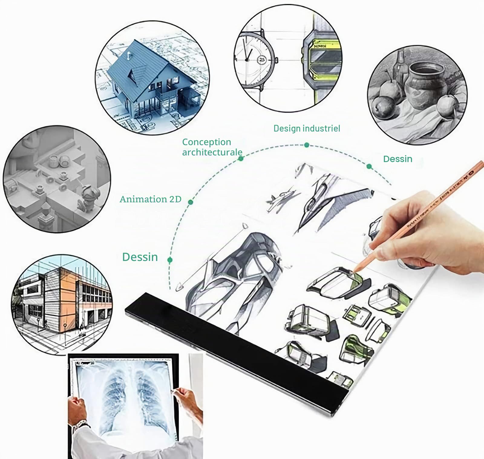A4 A3 A2 A1 LED Tablette Lumineuse, Ultra-Mince Table Lumineuse Dessin Avec Échelle, Dessin De Caisson Lumineux Réglable En Luminosité Pour Animation, Esquisse, Architecture, Calligraphie,Noir,A4