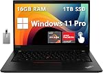Lenovo ThinkPad T14 Gen 2 Ordinateur portable d'affaires, 14" FHD Affichage, AMD Ryzen 7 Pro 5850U, 16GB RAM, 1TB PCIe SSD, AMD Radeon Graphics, 720P HD Webcam, Wi-Fi 6, Gagner 11 Pro, Noir, 32GB Visage chaud USB Carte