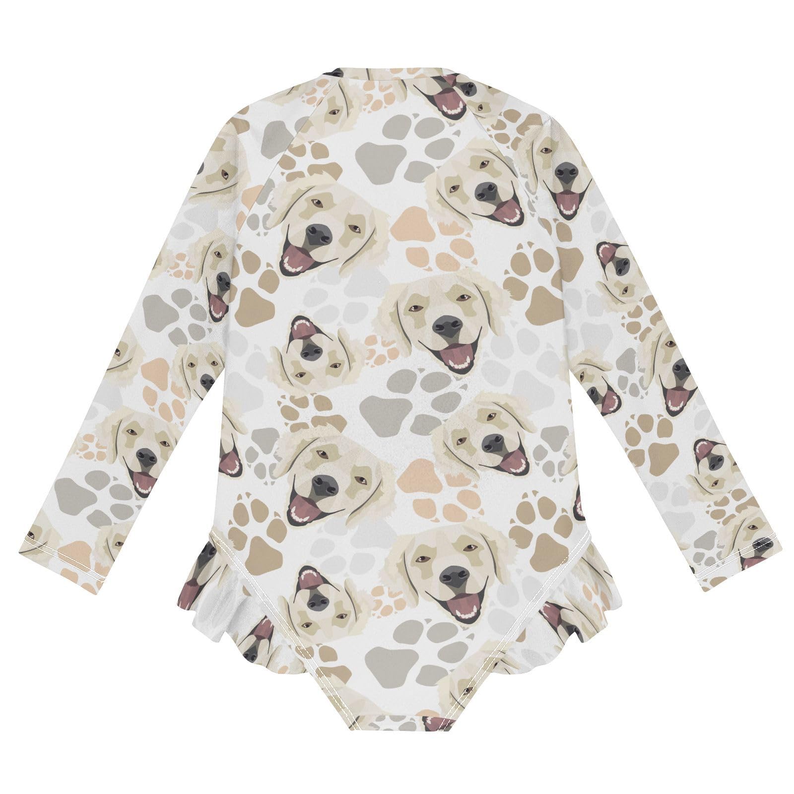 JHKKU Girls Long Sleeve Golden Retriever Dog Swimsuit One Piece Zipper Rash Guard Bathing Suit with UPF 50+ Sun Protection Ruffle Swimwear 3T