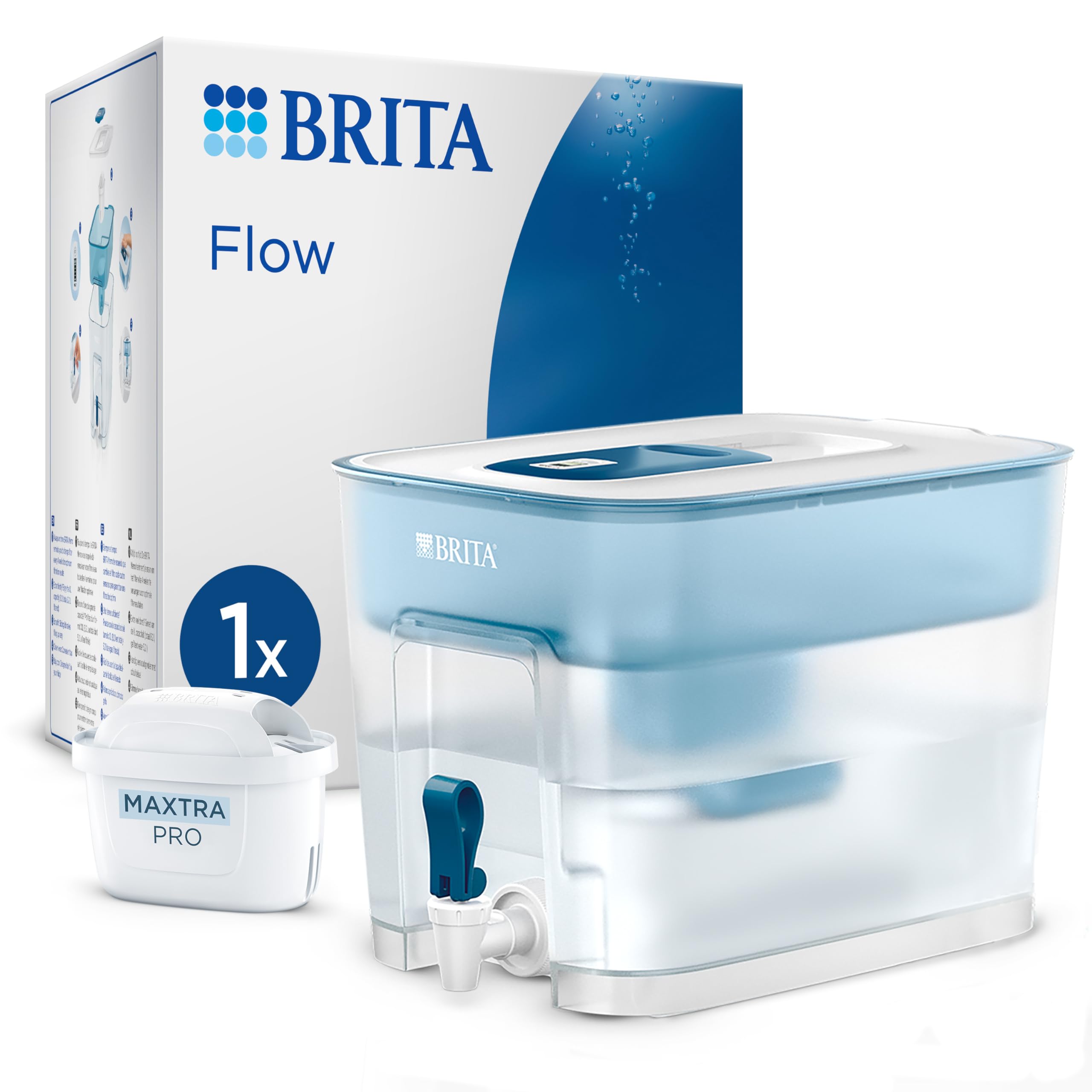 BRITA Flow Wasserfilter XXL (8,2l) inkl. 1x MAXTRA PRO Pure Performance Kartusche – Wasserspender mit Filter für Kühlschrank & großem Fassungsvermögen filtert Verunreinigungen & mehr