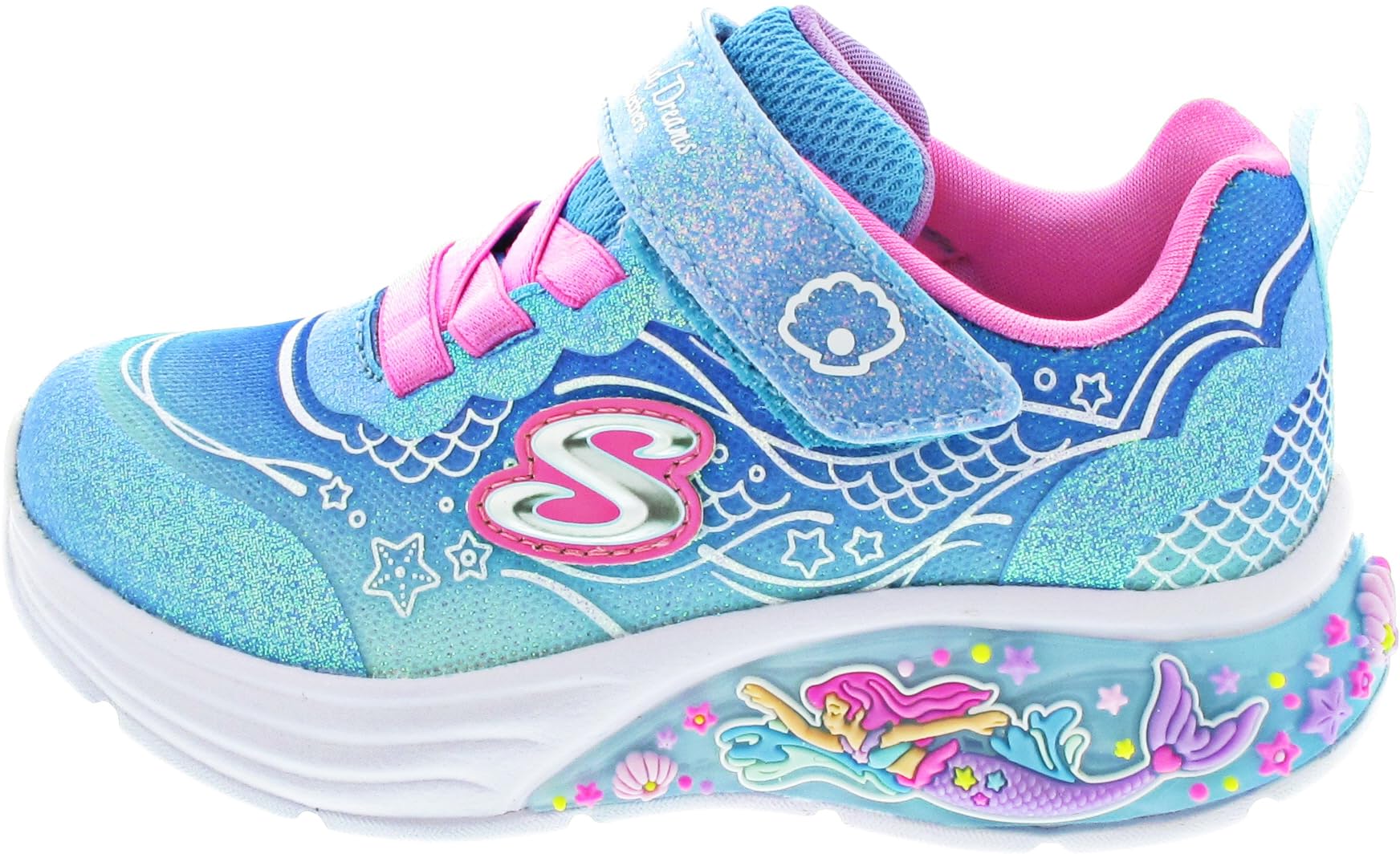 Skechers Baby Girl's My Dreamers Lil Mermaid Trainers, Blue Sparkle Mesh Multi Trim, 4 UK Toddler