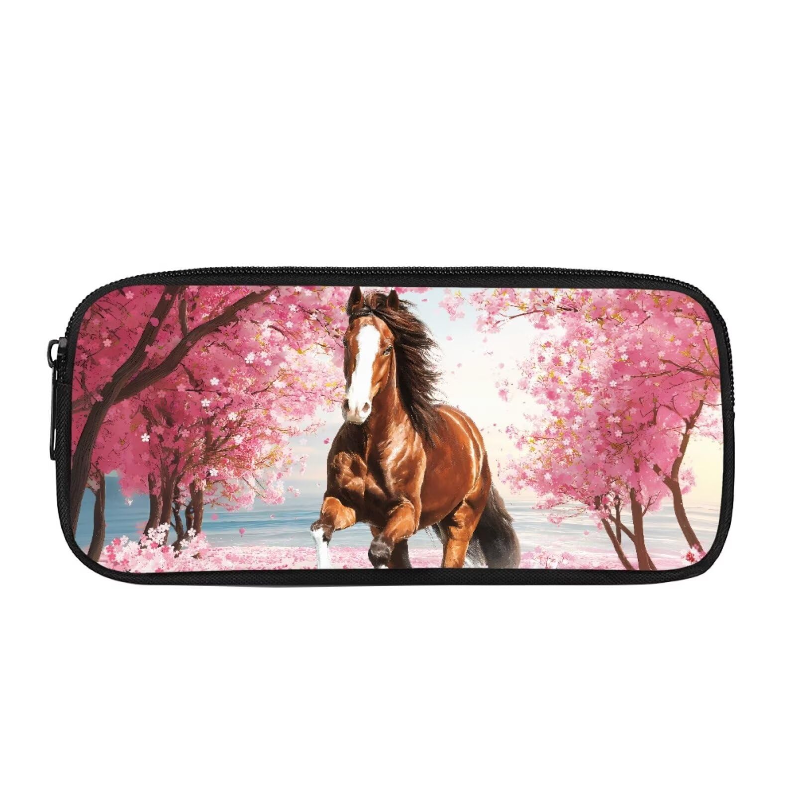 Showudesigns Horse Pencil Case for Girls Boys Kids Pen Pencil Pouch Holder Aesthetic Large Pen Bag School Stationery Organizer Office Makeup Bags for Students Cherry Blossom