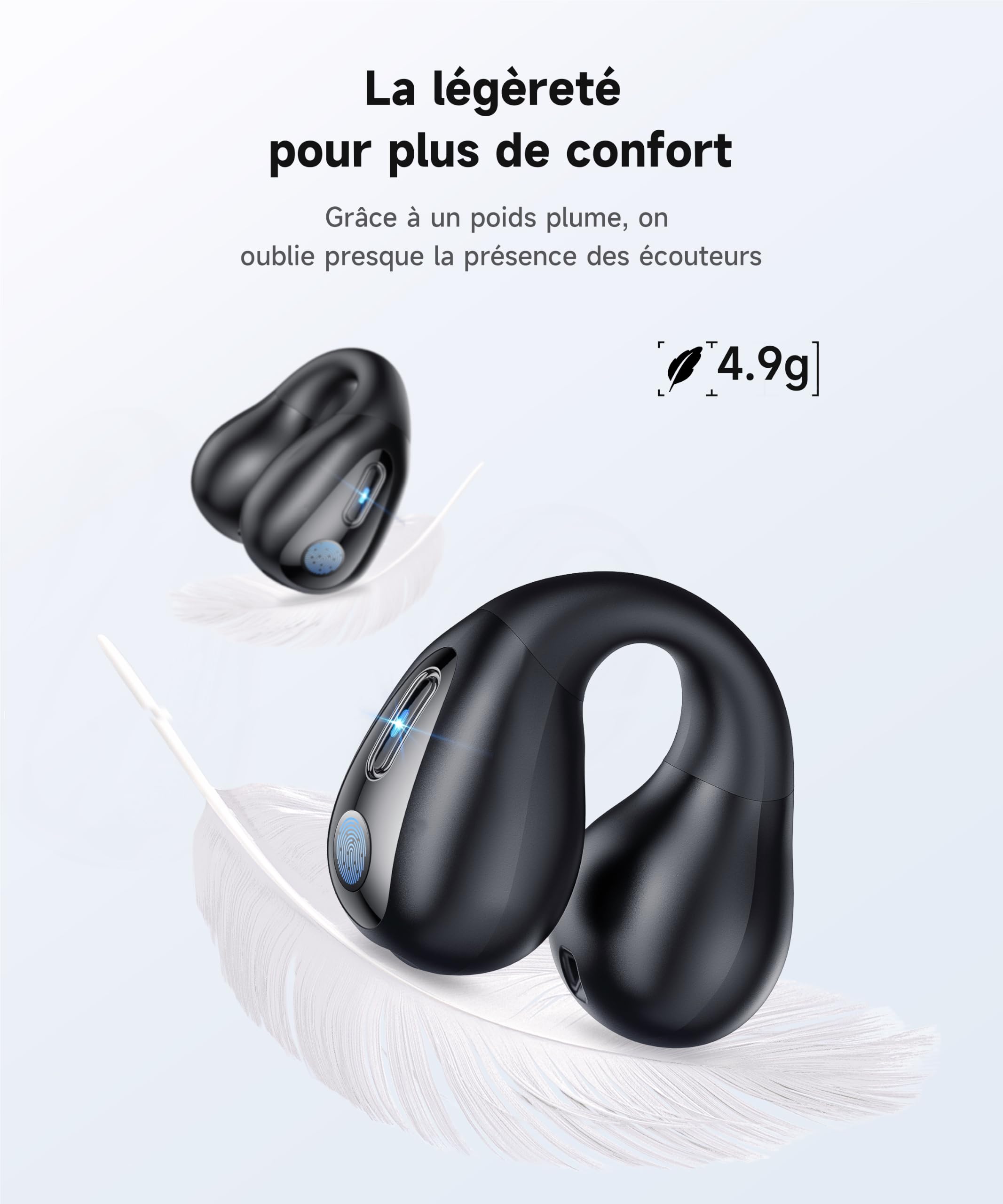 EUQQ Écouteurs Bluetooth sans Fil Sport Clip-on à Conduction Osseuse