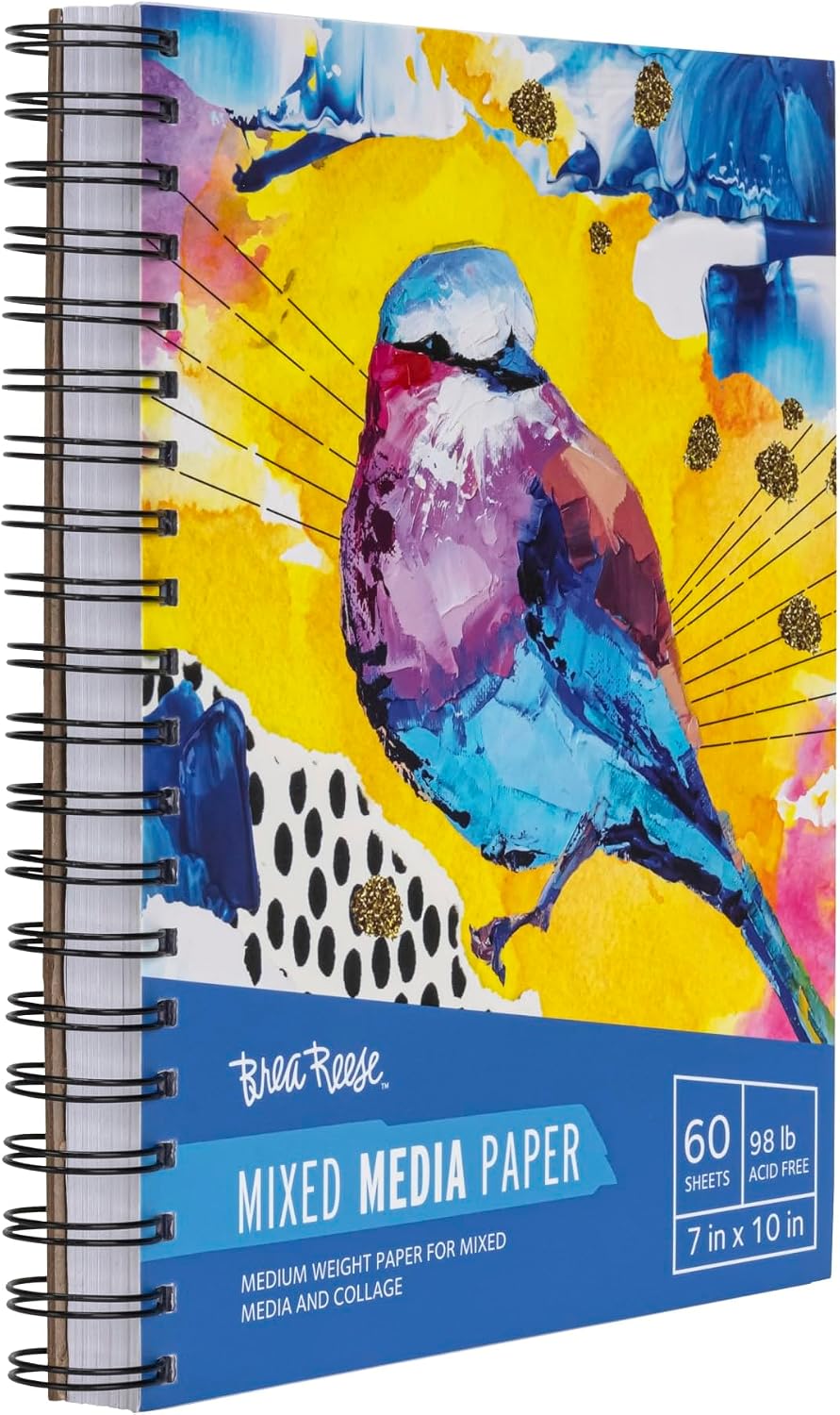 Brea Reese: Mixed Media Paper Pad 60 Sheets - 7x10-98 lb, Acid-Free, Layering & Collaging, Compact & Spiral-Bound, Easy Use, Adult Art Supplies