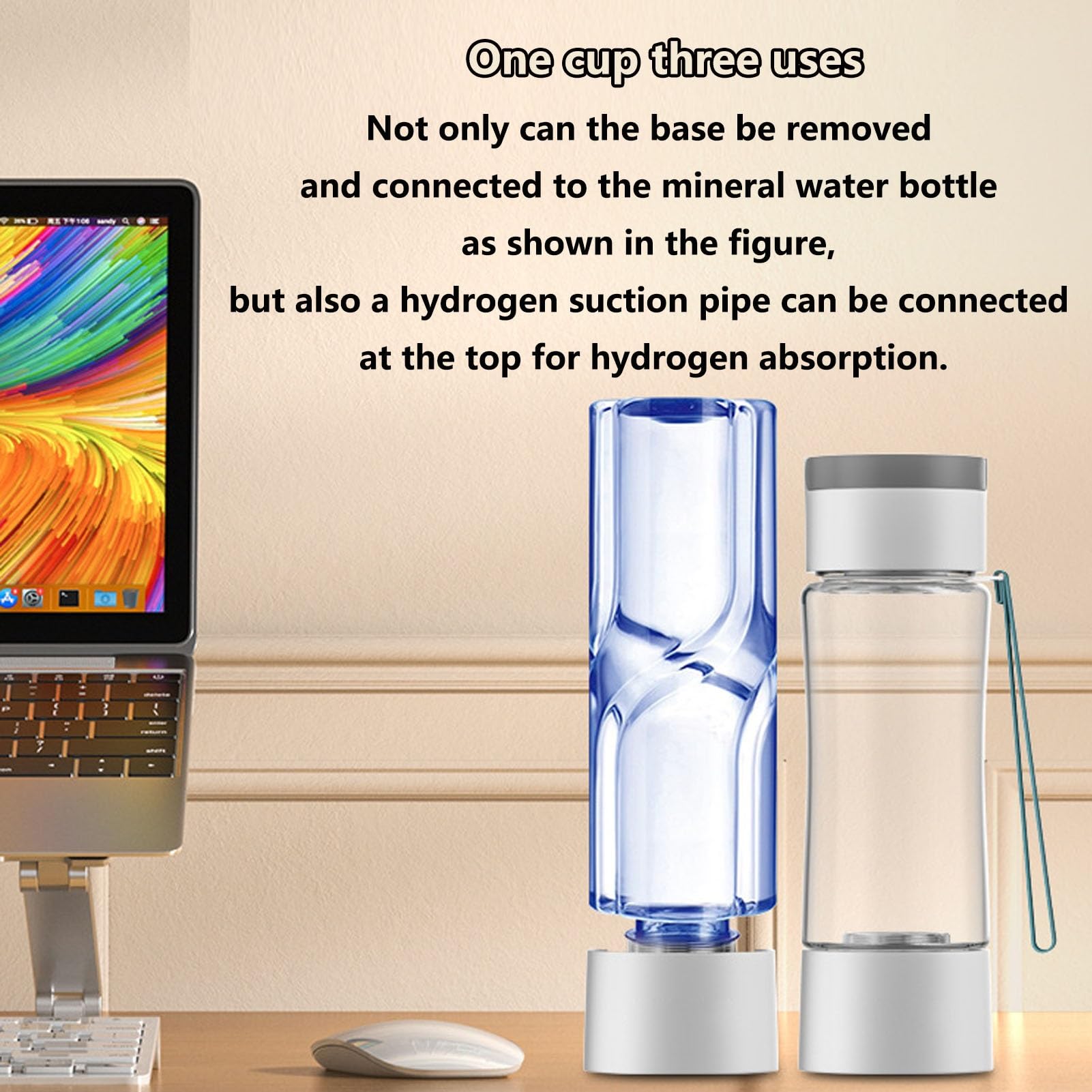 PAHION Botella De Agua Hidrógeno De 420ML En TRITAN Alimentario Doble Modo Electrolítico 3 Y 10 Minutos Genera 800-1000PPB MAX Suitable For Uso Diario Viajes Oficina Y Hogar Confiable