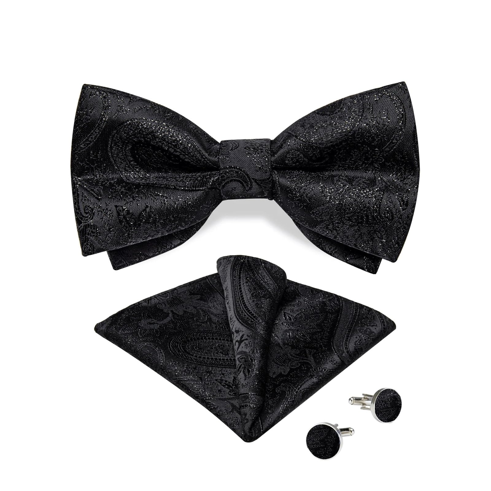 JFDBGU Solid Bowtie Classic Paisley Pre-tie Bow Tie Pocket Square Cufflinks Set for Shirt Acessories Bowtie