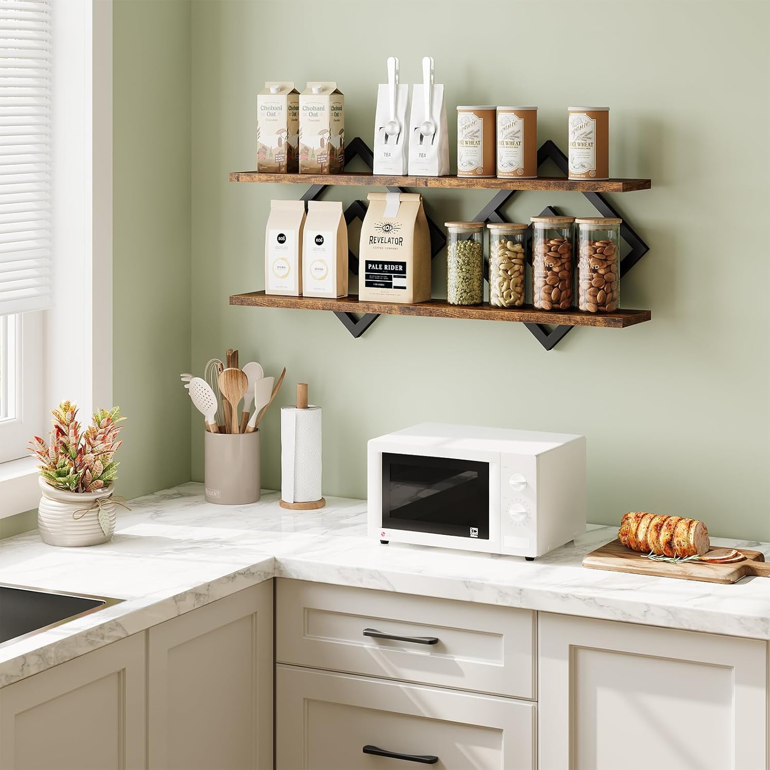 ELYKEN Floating Shelves for Wall, Set of 2 Hanging Shelves, 2-Tier Wall Mounted Storage Shelves for Books & Decor, Perfect for Living Room, Bedroom, Kitchen, Home Office, Study, Rustic Brown