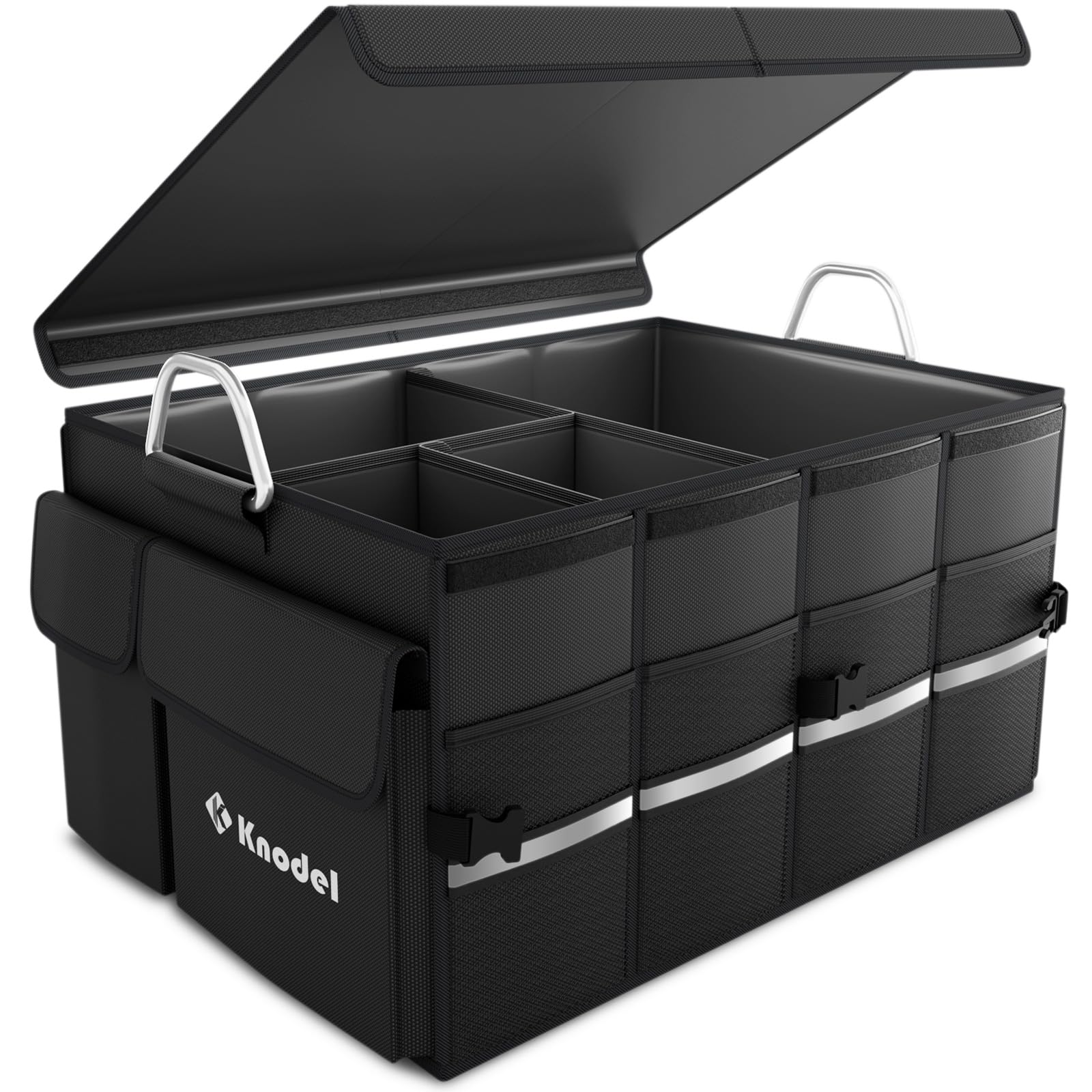 Knodel Car Boot Organiser, Heavy Duty Car Boot Storage with Foldable Cover, Collapsible Car Boot Tidy, Non-Slip Tidy Boot Bag for All Vehicles（XL, Black)