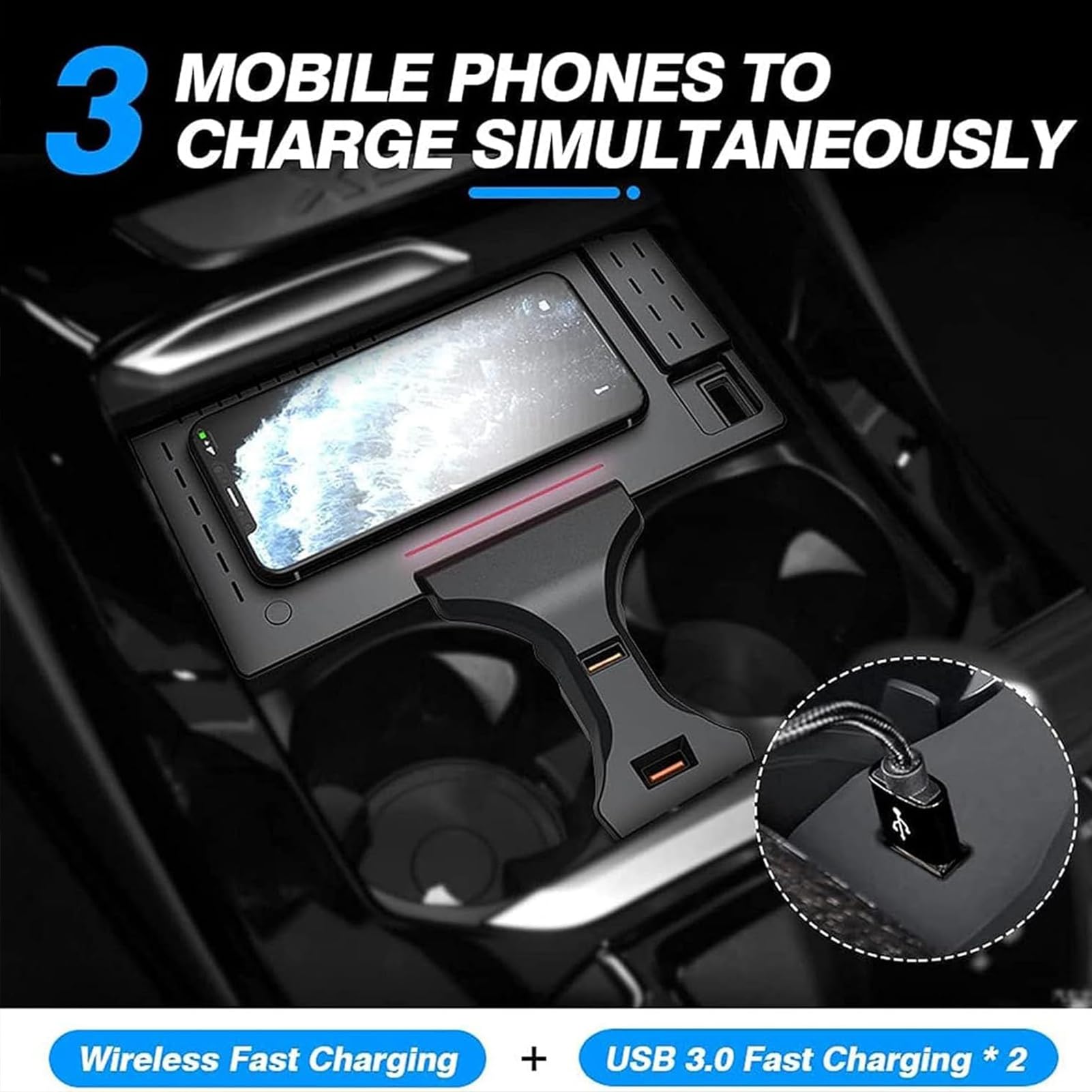 2024 Wersja Bezprzewodowa ładowarka Samochodowa do BMW X3/X4 2018 2019 2020 2021 2022 2023,ładowanie Bezprzewodowe 15 W + USB*2,Bezprzewodowa ładowarka Samochodowa do Samsunga i iPhone'a