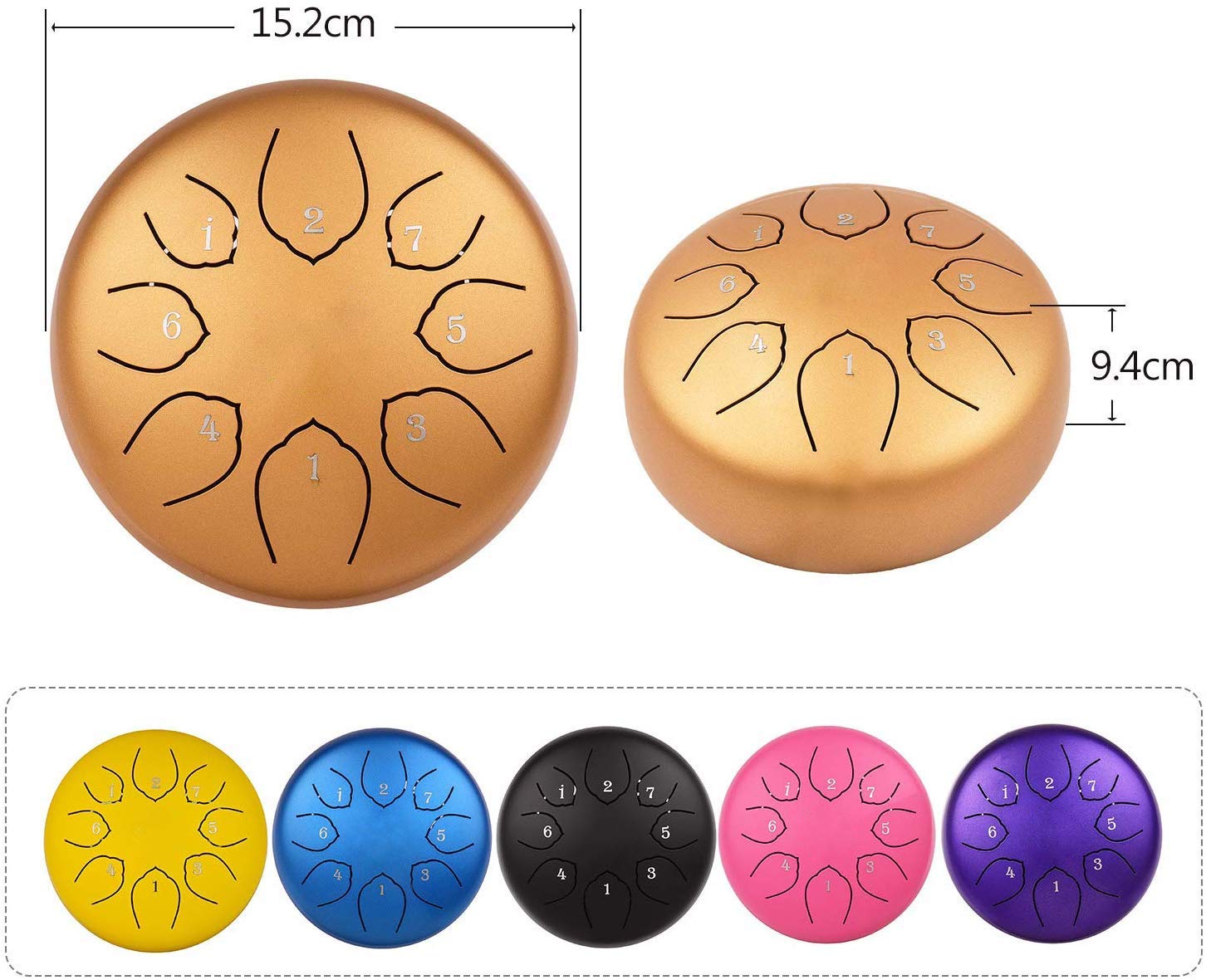 Musfunny Tambor de lengua de acero para niños: tambores de acero de 6 pulgadas y 8 notas, con bolsa para baquetas, funda para dedos, sartén para educación musical, meditación, percusión, instrumentos