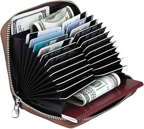 Miniatura 2 de boshiho Cartera con bloqueo RFID de 24 ranuras para tarjetas de crédito, de piel auténtica, organizador de múltiples tarjetas, con cremallera