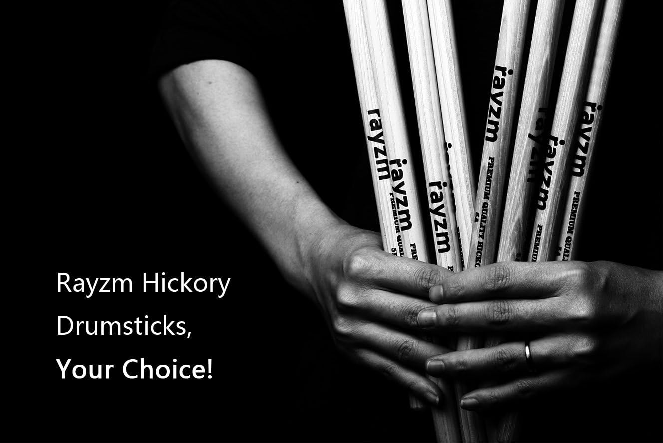 rayzm Drum Sticks 5A, Solid American Hickory Drumsticks/Beater Sticks, Wood Tips