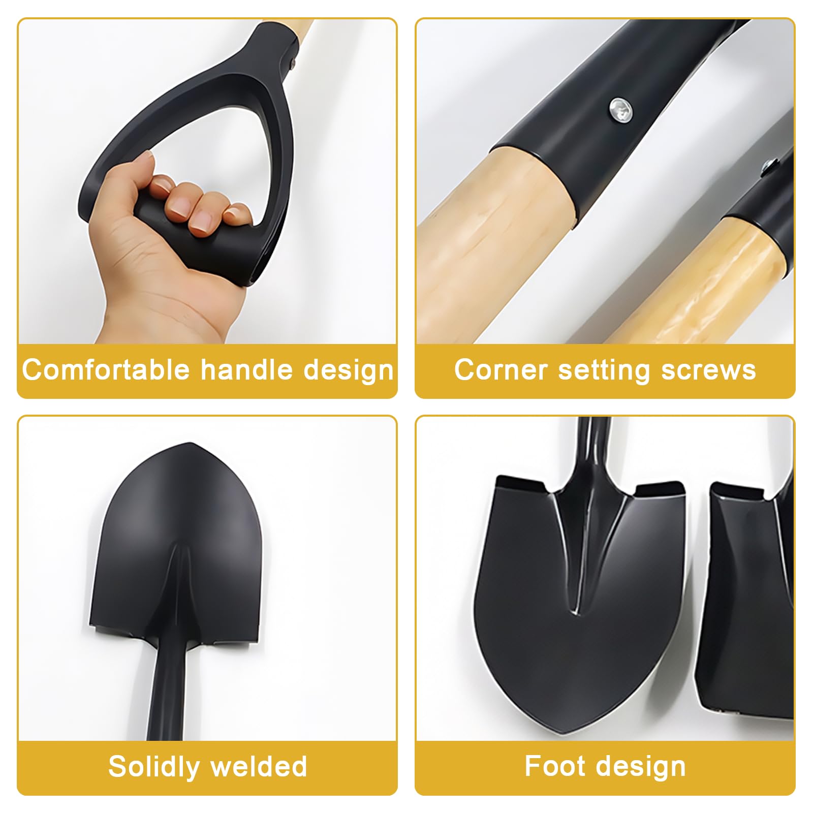 Nizirioo Vanga da giardino con manico in legno, D 68 cm, punta in acciaio, professionale per pavimenti duri (nero)