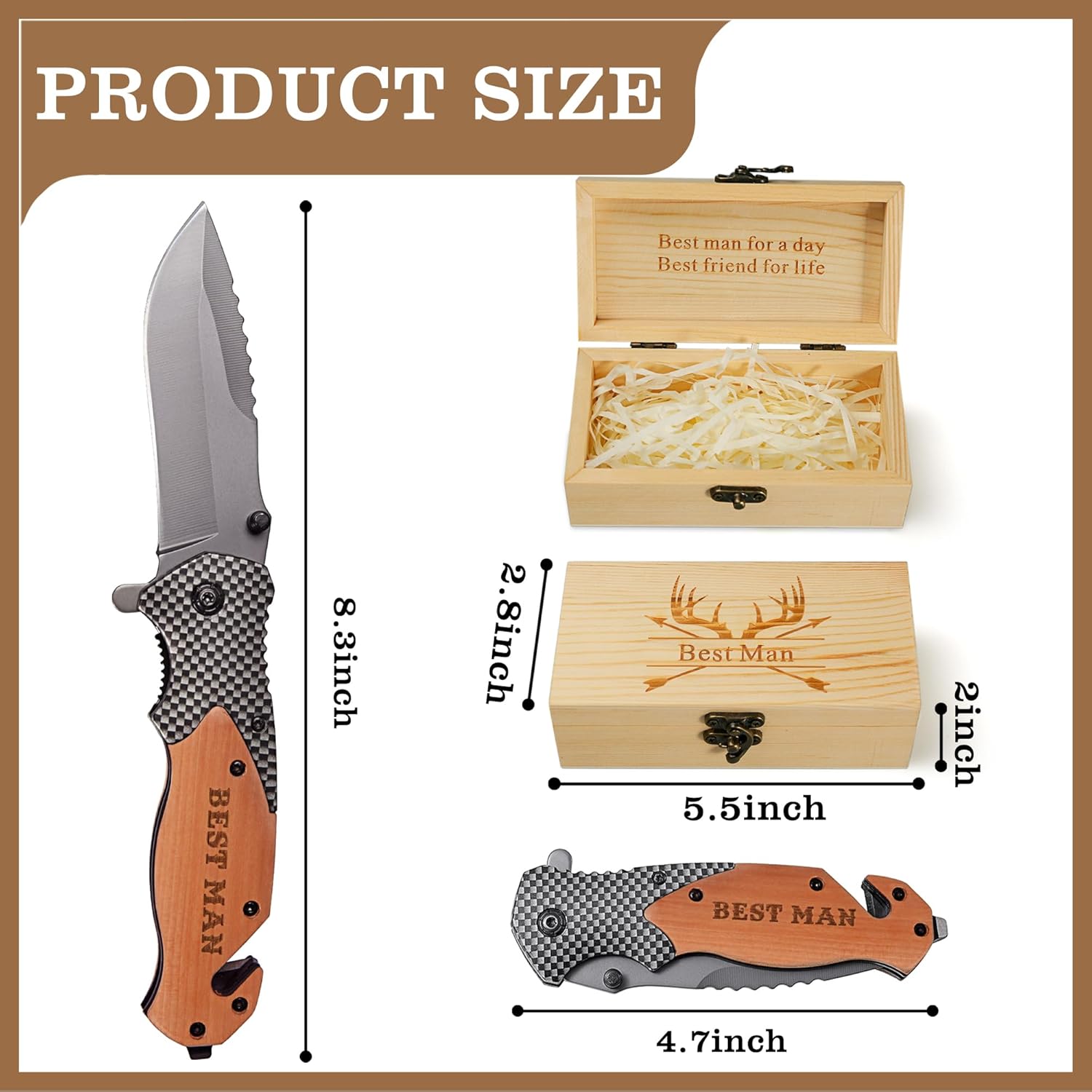 Best Man Gift for Wedding Day – Personalized Engraved Pocket Knife with Wooden Box – Thank You Gift for Best Man