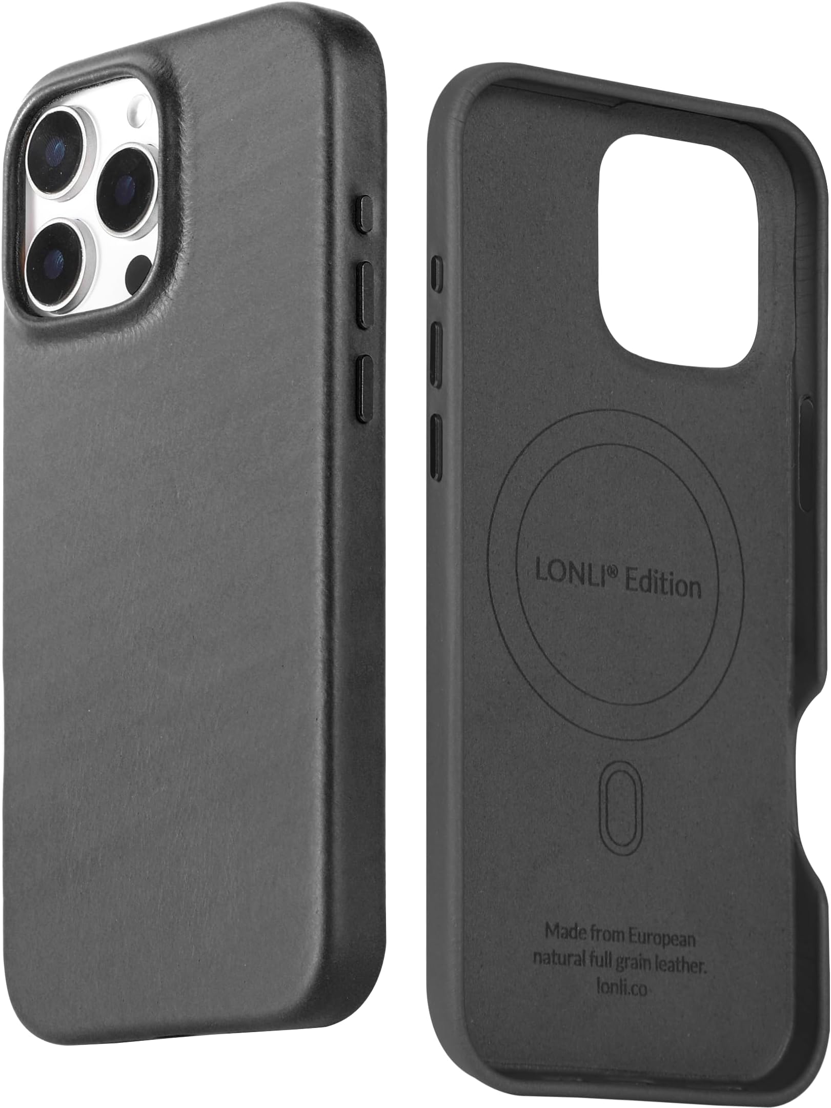 LONLI Edition | Italian Leather - for iPhone 16 Pro Max - Premium Italian Full Grain Leather Phone Case - Develop Unique Patina - Black Ink