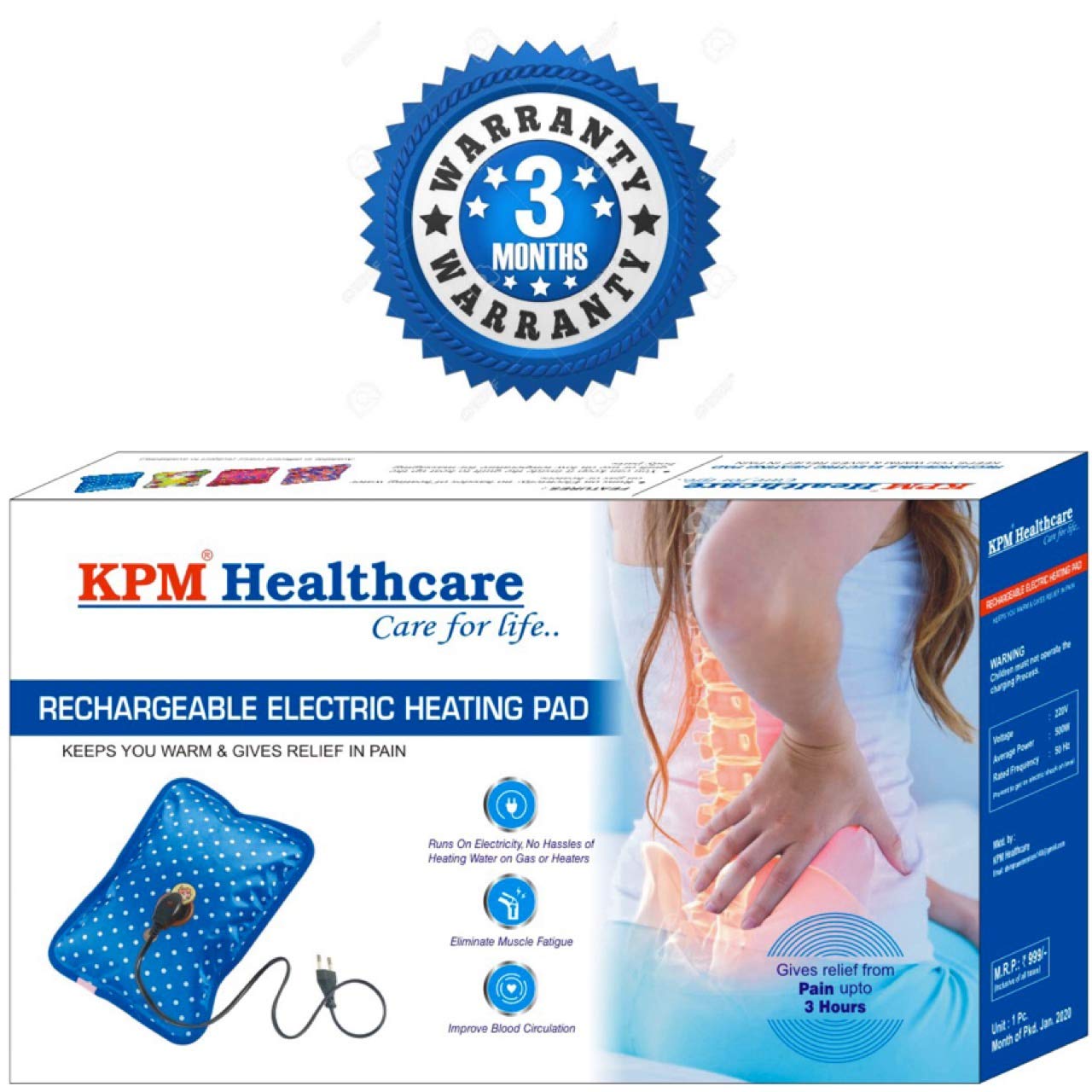 KPM Electric Rechargeable Heating Pad Hot Bottle Pouch with Auto Cut