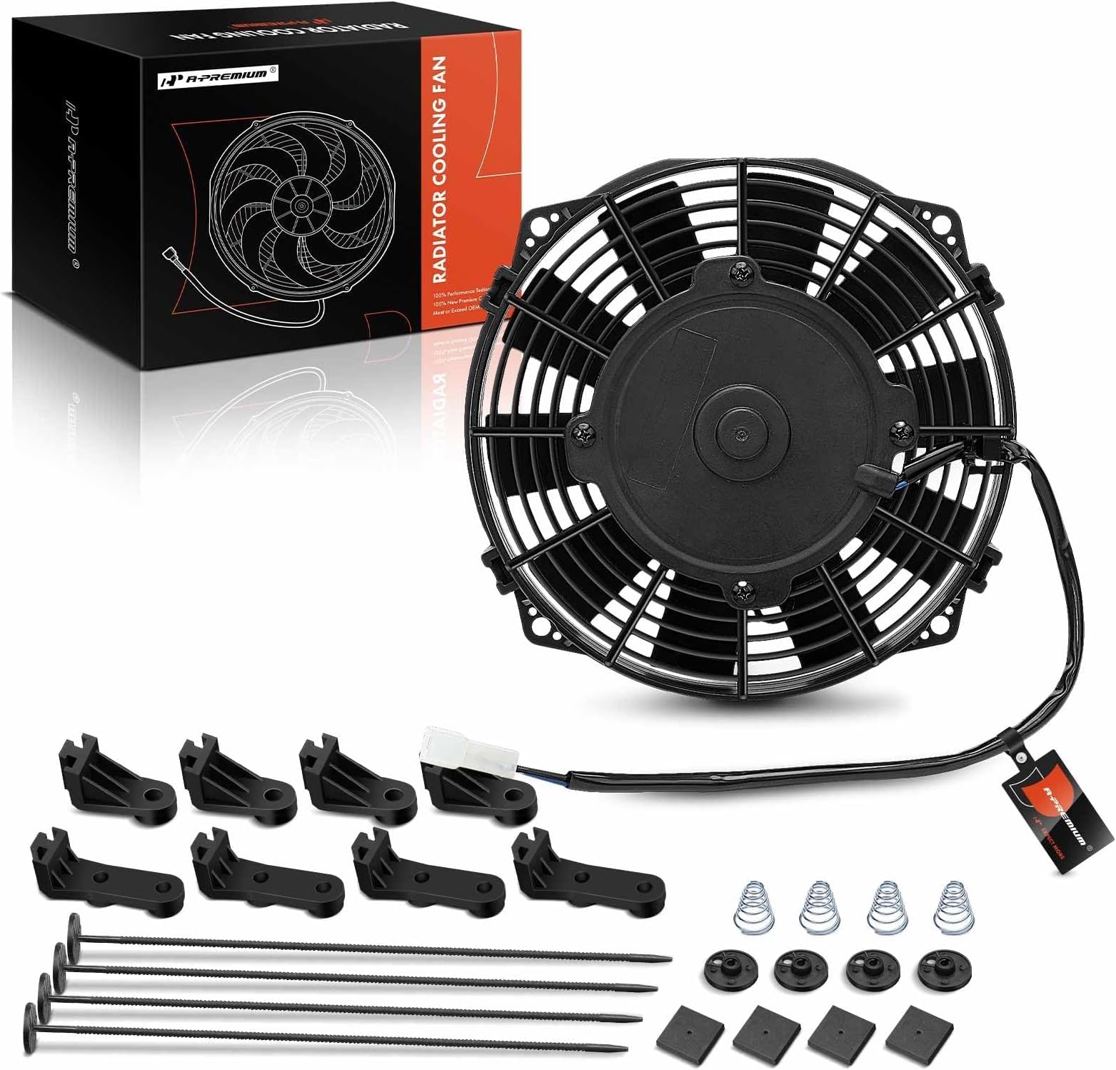 A-Premium 7.5'' 7.5 inch Slim Fan Pull Universal Electric Radiator Cooling Fan Assembly, 12V 80W with Mount Kit
