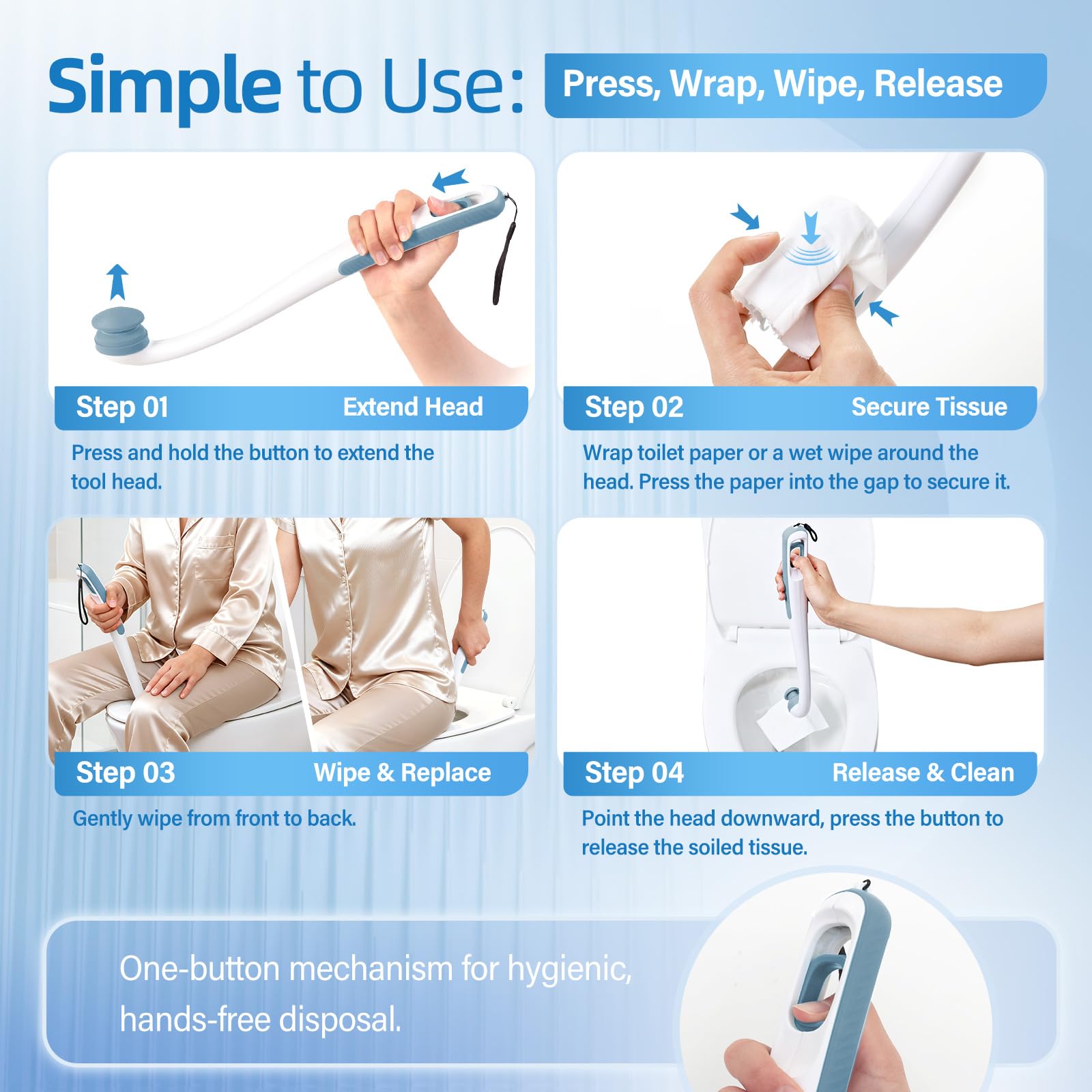 Bottom Buddy Toilet Wiping Aid – 16.5" Butt Wiper for Men Wo -5