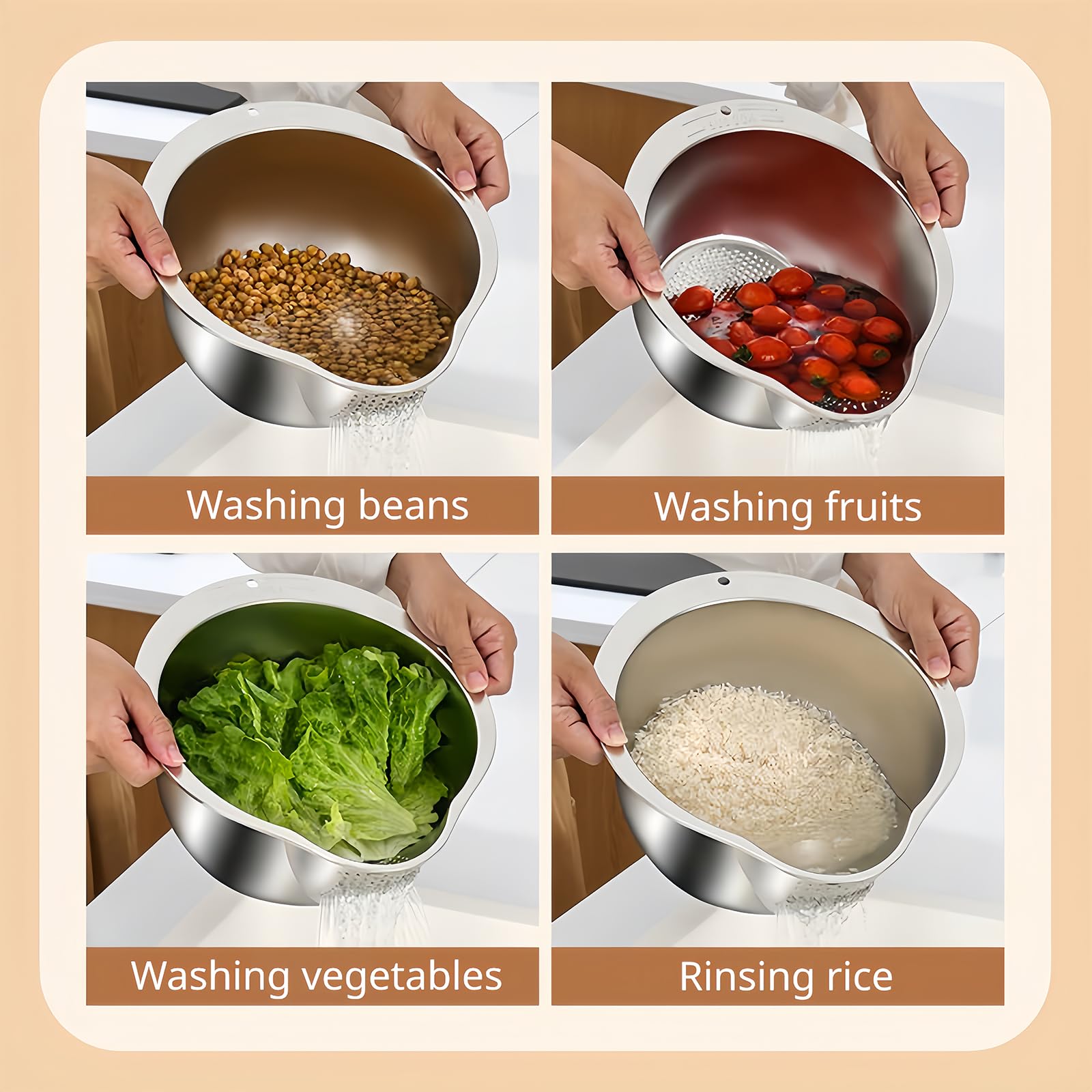 1/2 bol à riz avec fond incliné, passoire à riz haute capacité, bol de rinçage de riz en acier inoxydable 304, bol de lavage de riz en acier 1/2 bol à riz avec fond incliné, passoire à riz haute capacité, bol de rinçage de riz en acier inoxydable 304, bol de lavage de riz en acier