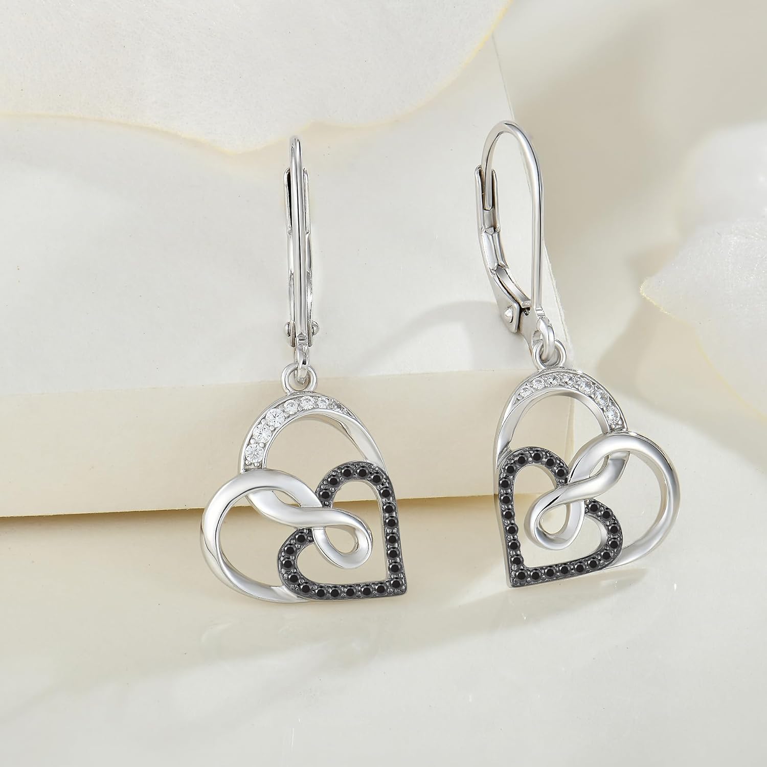 Christmas Double Heart Earrings 925 Sterling Silver Infinity Leverback Dangle Drop Earrings Cubic Zirconia For Women Anniversary Jewelry Gift - Image 2