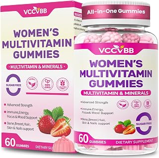 All-in-One Women's Multivitamin Gummies with Complete Vitamin & Mineral Complex, Herbal Blends for Energy, Overall Health, High Potency Hair Skin and Nails, Strawberry Flavor, 60 Count