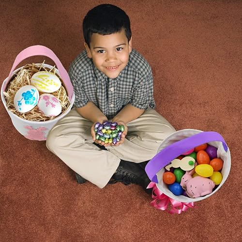 Miniatura 6 de Paquete de 2 bolsas de cesta de conejo de Pascua para niños, bolsas de lona con conejo con purpurina para niños, huevos de Pascua, decoración de