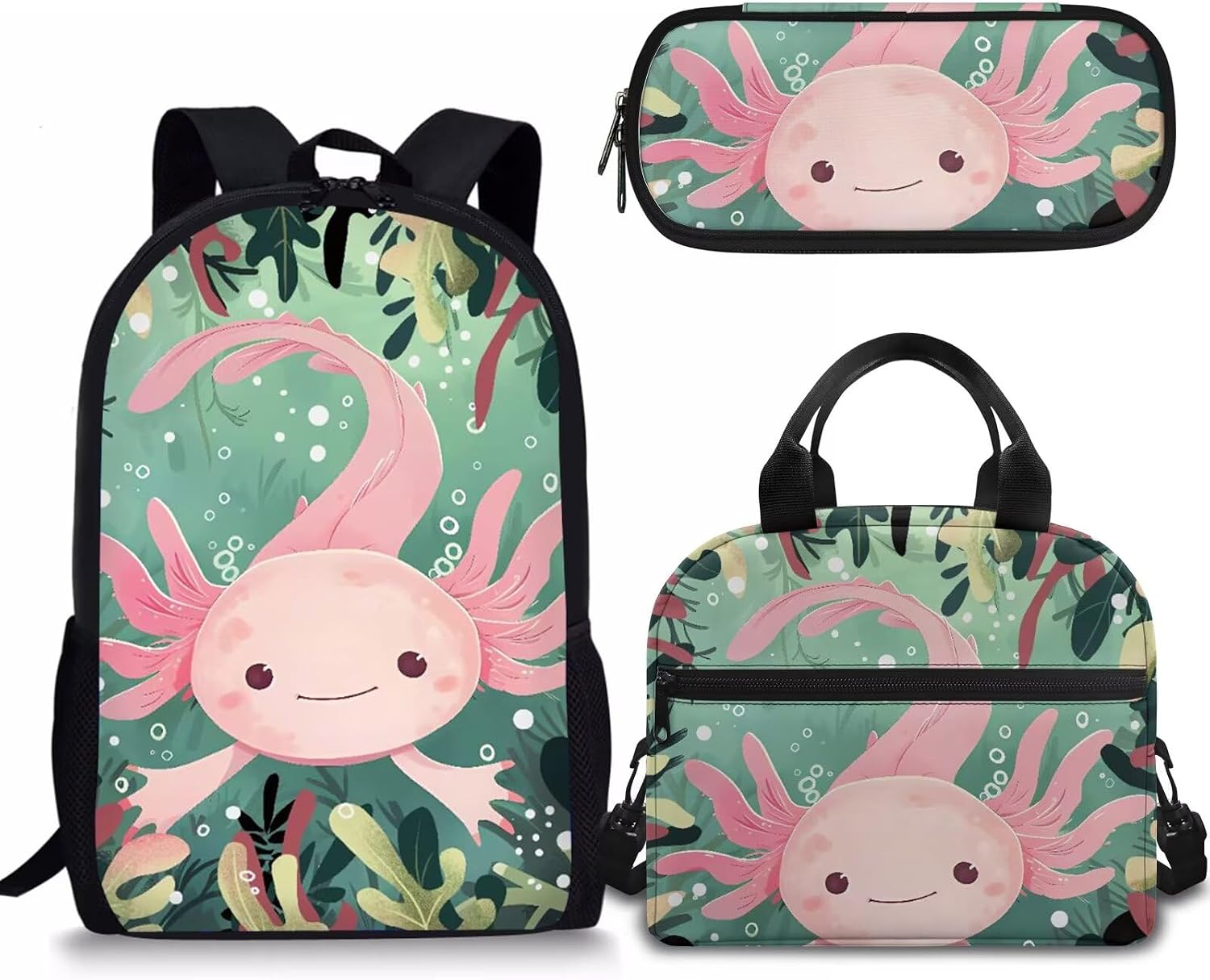 Rnyleeg Backpack for Kids Girls Hibiscus Floral Dolphin Print Girls Primary School Bag Bookbag+Insulated Lunch Box+Pencil Case Set,3 Packs