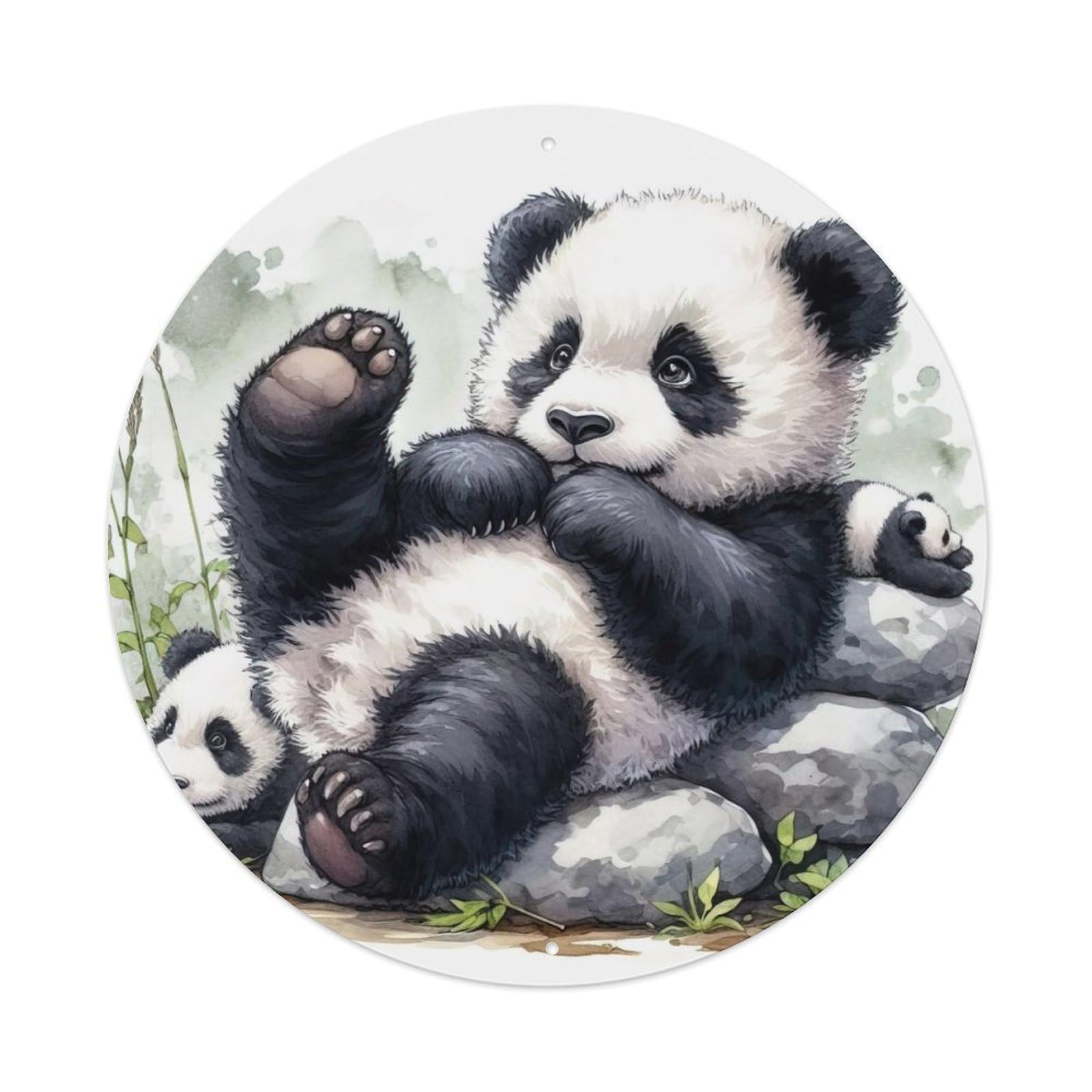 Animal Artwork Three Cute Little Pandas Vintage Metal Tin Sign Plaque Wall Decor for Cafe, Club Bar, Office, Garden Metal Poster 8x8Inch