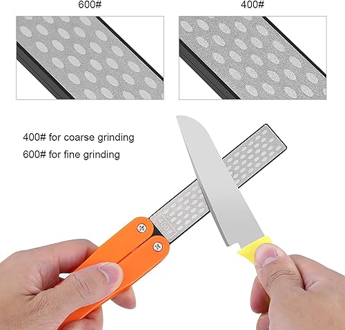 Miniatura 7 de Afilador de cuchillos de diamante de diseño plegable, para acampar al aire libre, doble cara, 400600 # afilador de piedras de afilar (amarillo)