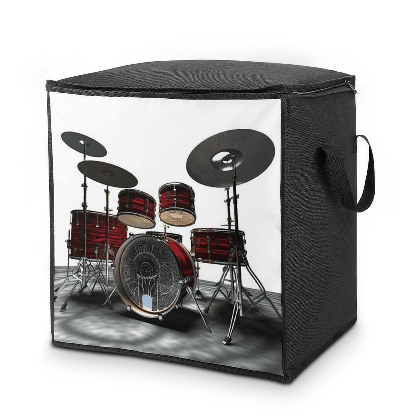 Cool Drum Set Storage Bag with Zippers And Handle Extra Large Bedding Comforter Storage Bag Foldable Blanket Storage Bags Fabric Moving Bags for Closet Organizer (70L)