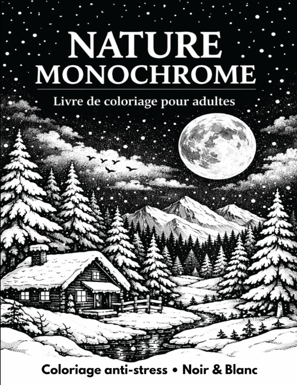 Nature Monochrome: Livre de coloriage pour adultes Coloriage anti-stress • Noir & Blanc