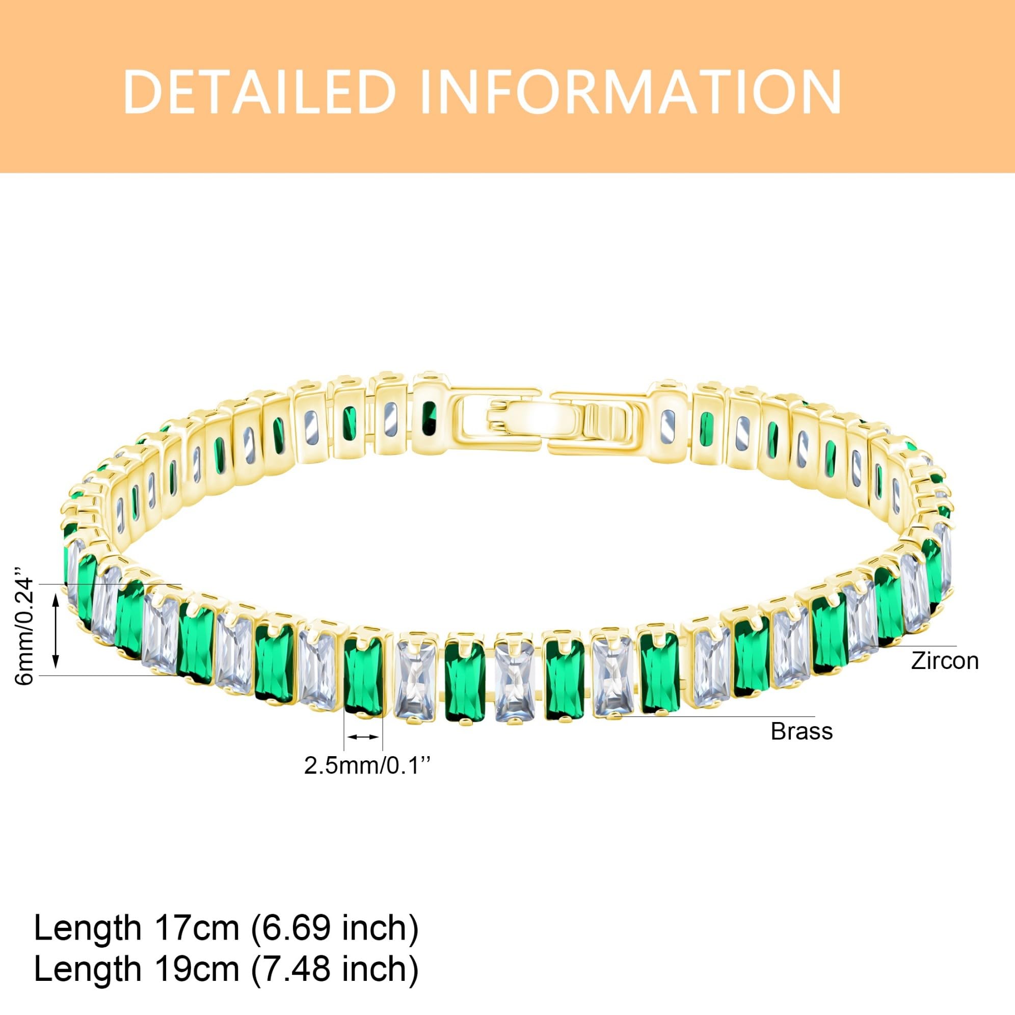 LYGBAOFUL Mehrfarbiges, rechteckiges Tennisarmband mit kubischem Zirkonia – Braut- und minimalistischer Abschlussstil für den Alltag YA4537
