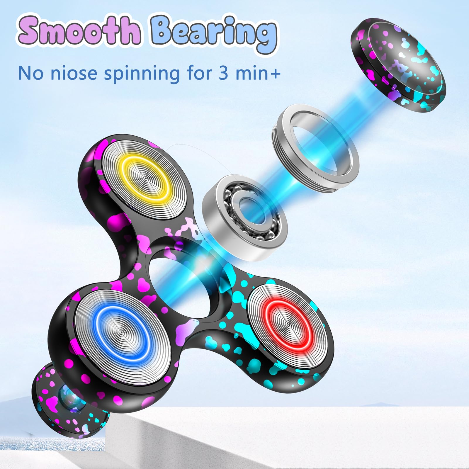 Aolcev Fidget Spinner Light Up Metal Fidget Toys Ultra Durable Stainless Steel Bearing High Speed Precision 4-10 Min Spins with Fluorescent Focus Anxiety Hand Fidget Spinners for Kids Adults-Colorful - Image 4