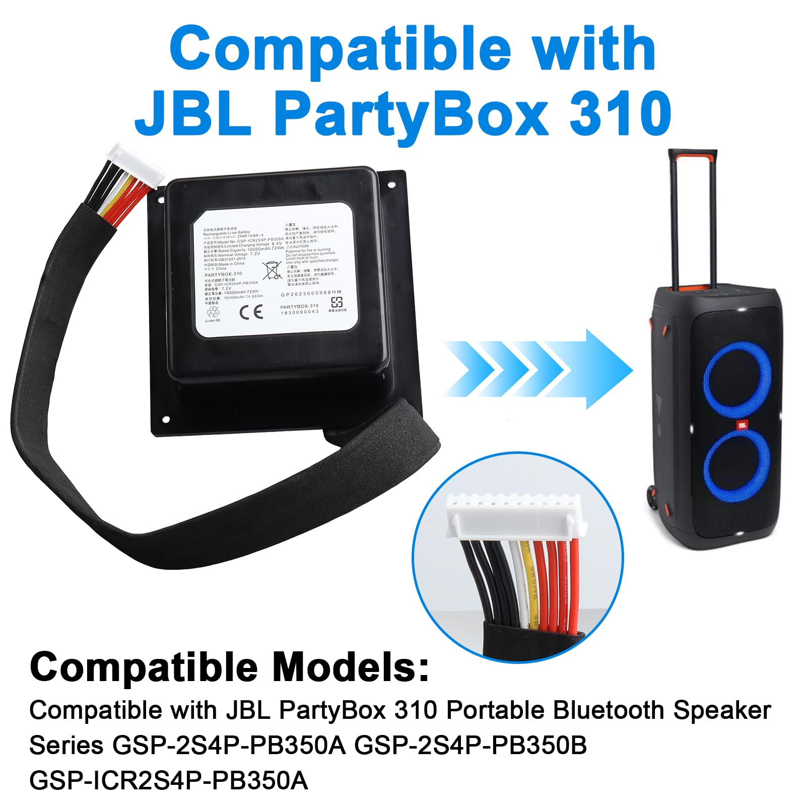 7,2 V 10000 mAh Batterie PartyBox 310 Compatible avec Les Enceintes Bluetooth Portables JBL PartyBox 310 SUN-INTE-125