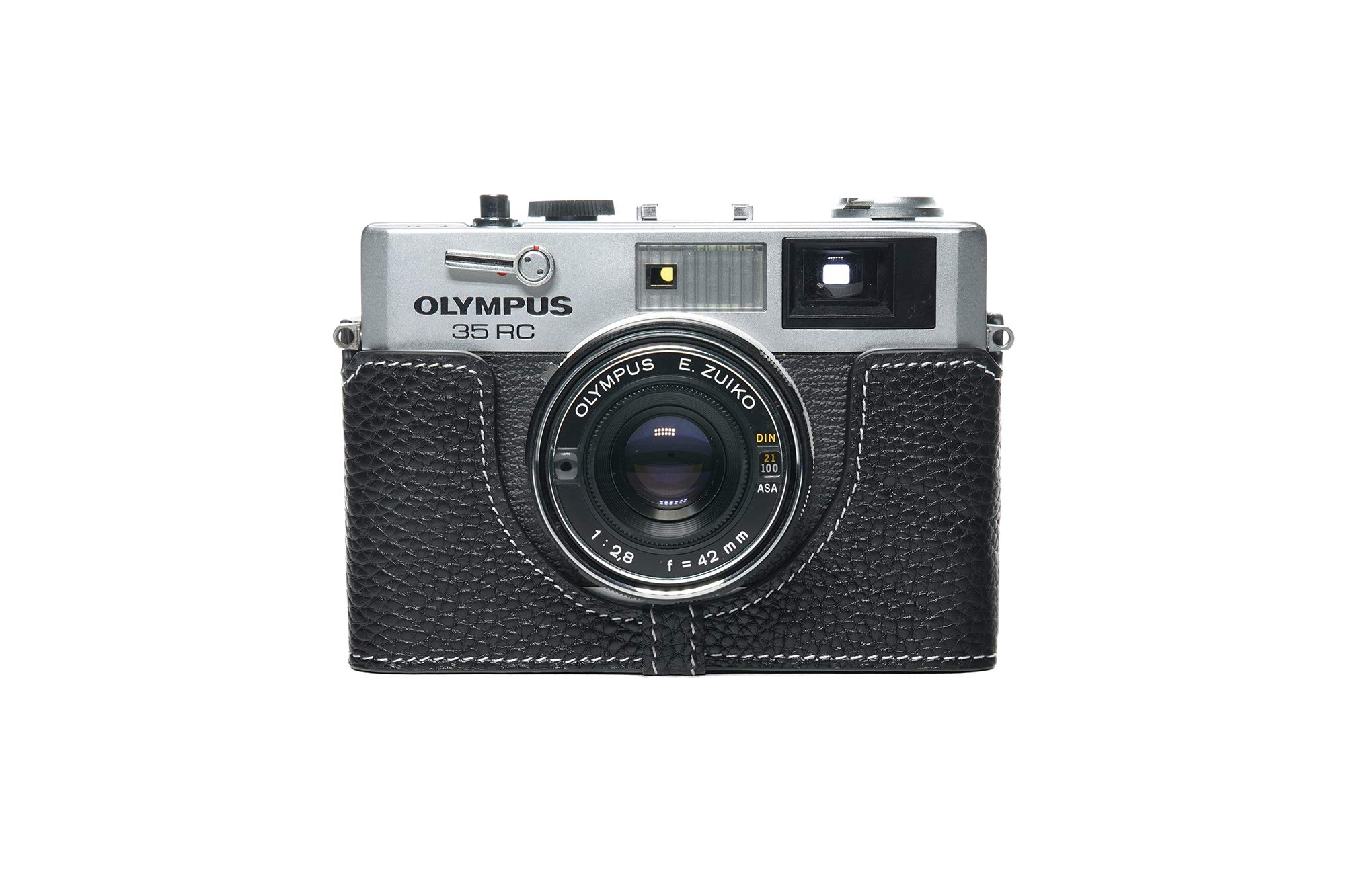 35 RC Case, BolinUS Handmade Genuine Real Leather Half Camera Case Bag Cover for Olympus 35 RC Camera with Hand Strap (Black)
