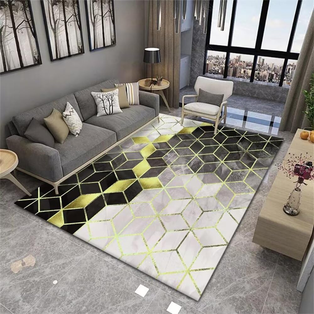 Tapis lavable pour salon moderne géométrique noir gris 120x180 cm