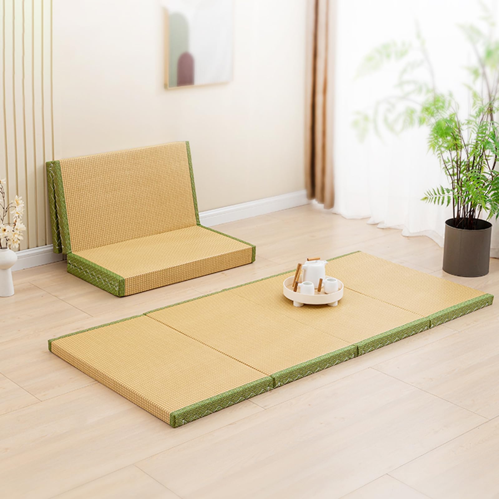 Tatami Tapis traditionnel japonais pliable pour salon, salle de jeux, méditation, facile à nettoyer, respirant, idéal pour salon de thé