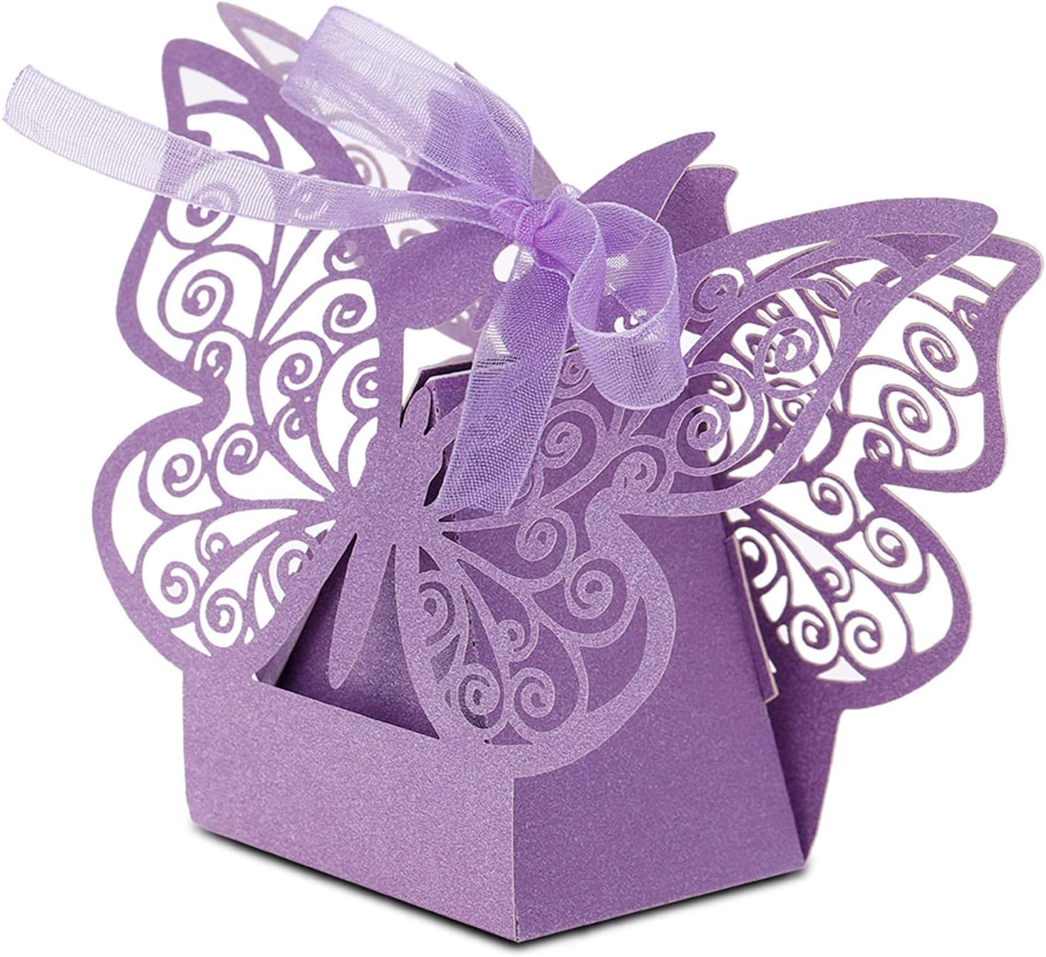 Butterfly Creative Candy Box, 100pcs 11 X 8 X 4.2cm Pink Blue Purple, Wedding Chocolate Gift Box For Gift Sweets Paper Assembled Boxes Wedding Candy Boxes (Light Purple)