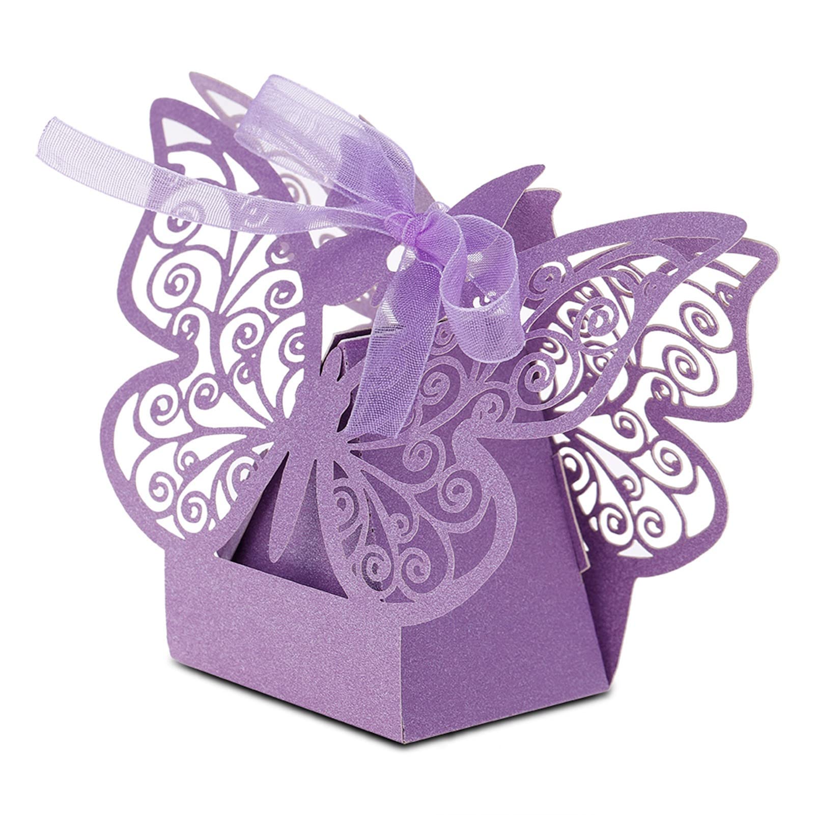 Butterfly Creative Candy Box, 100pcs 11 X 8 X 4.2cm Pink Blue Purple, Wedding Chocolate Gift Box For Gift Sweets Paper Assembled Boxes Wedding Candy Boxes (Light Purple)