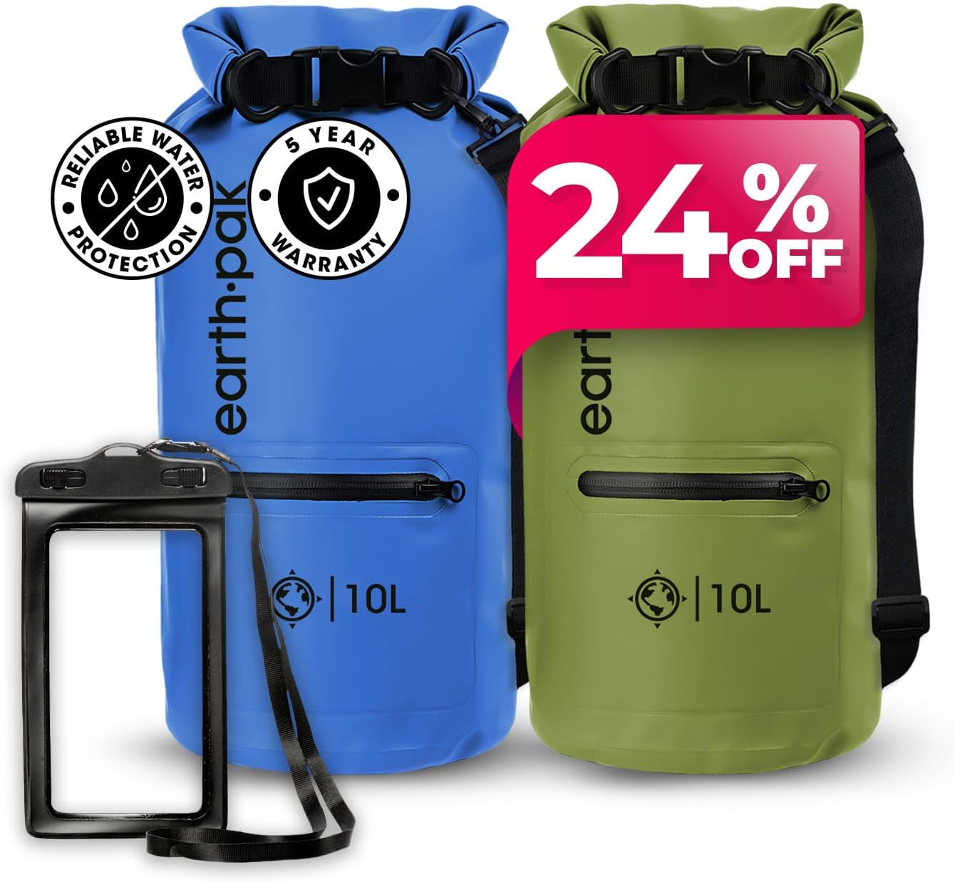 Earth Pak Waterproof Dry Bag with Zippered Pocket