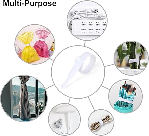 Miniatura 2 de OneLeaf 180 bridas reutilizables para cables, lazos organizadores de cables ajustables de 4 pulgadas, lazos multiusos de gancho y bucle para