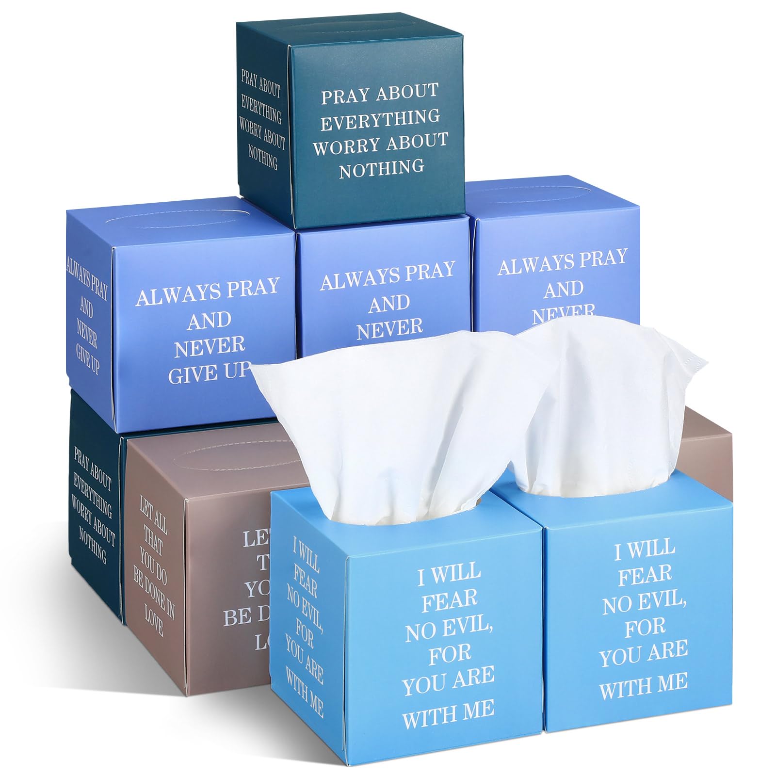 Fourluoo 12 Pack Bible Verse Facial Cube Tissues Boxes 600 Sheets 3 Ply