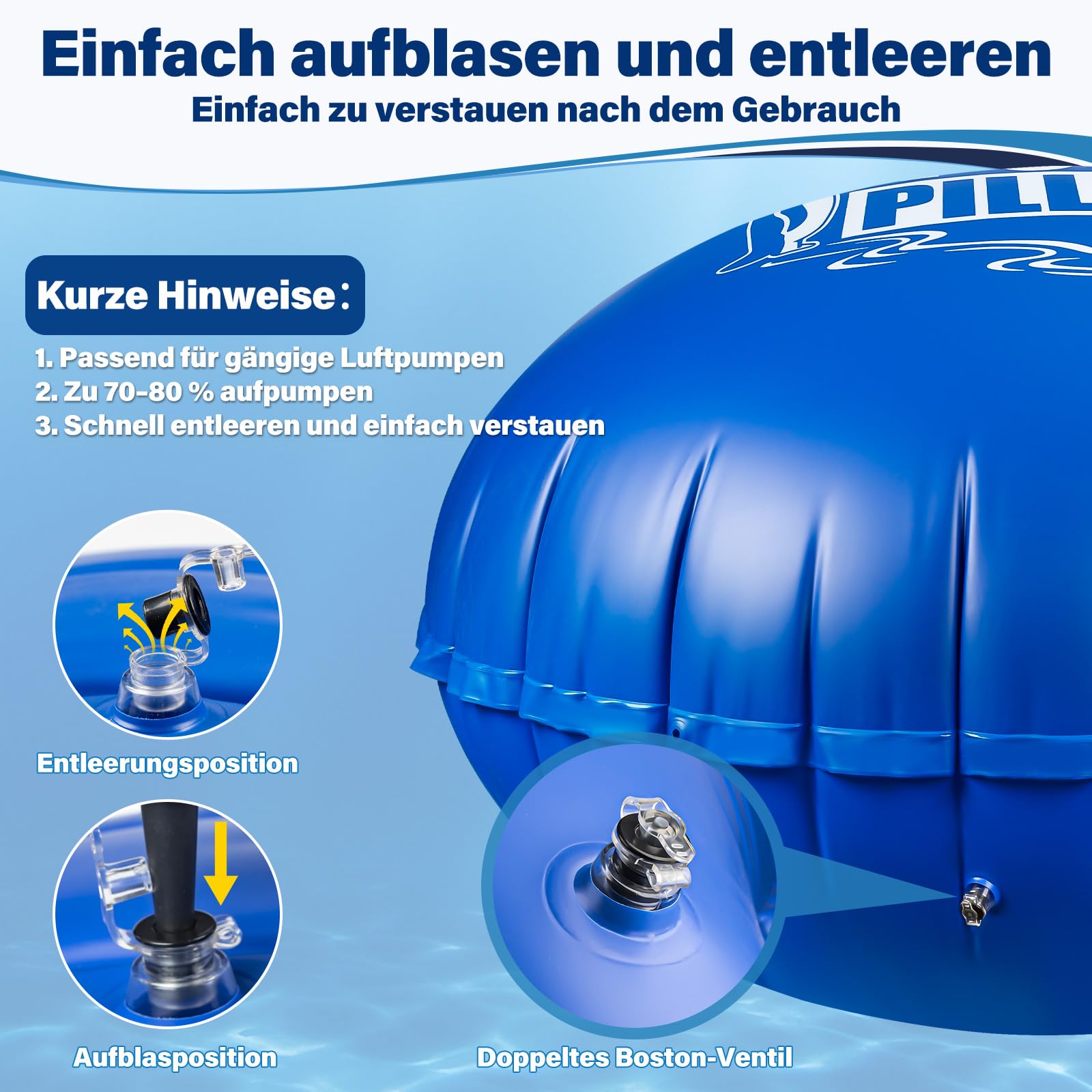 Coussin Piscine Hivernage Gonflable 1,8m XL, Coussin Gonflable Piscine pour Hivernage de Piscines, Accessoire de Protection de Piscine, Idéal pour Hivernage de Piscines
