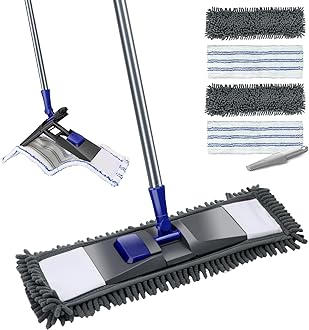 – MASTERTOP Microfibre Mop, Flat Mop with 4 Reusable Pads, Long Handled Floor Mops for Hard Laminate Floors, Wet Dry Mops for Wall Kitchen Office, Send 1 Cleaning Scraper