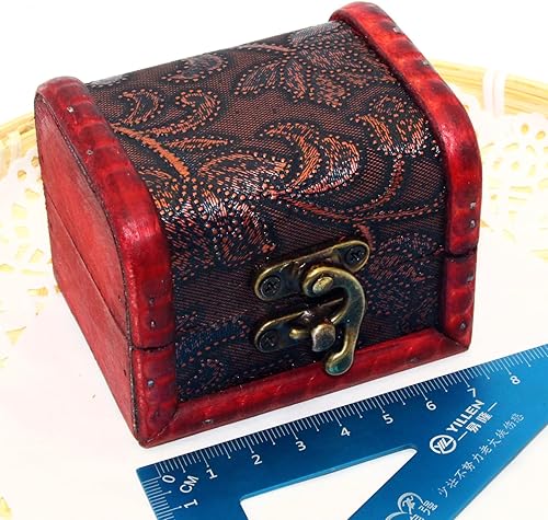 Miniatura 5 de Caja del tesoro de madera china antigua con 3 réplicas de monedas, 3.1 x 2.4 x 2.3 in, soporte vintage para monedas de Feng Shui, regalo