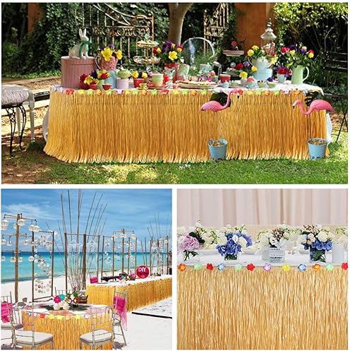 Miniatura 5 de Jackcell Luau - Falda de mesa de hierba de 9 pies para fiesta hawaiana, temática de Moana, fiesta de cumpleaños tropical, suministros de decoración